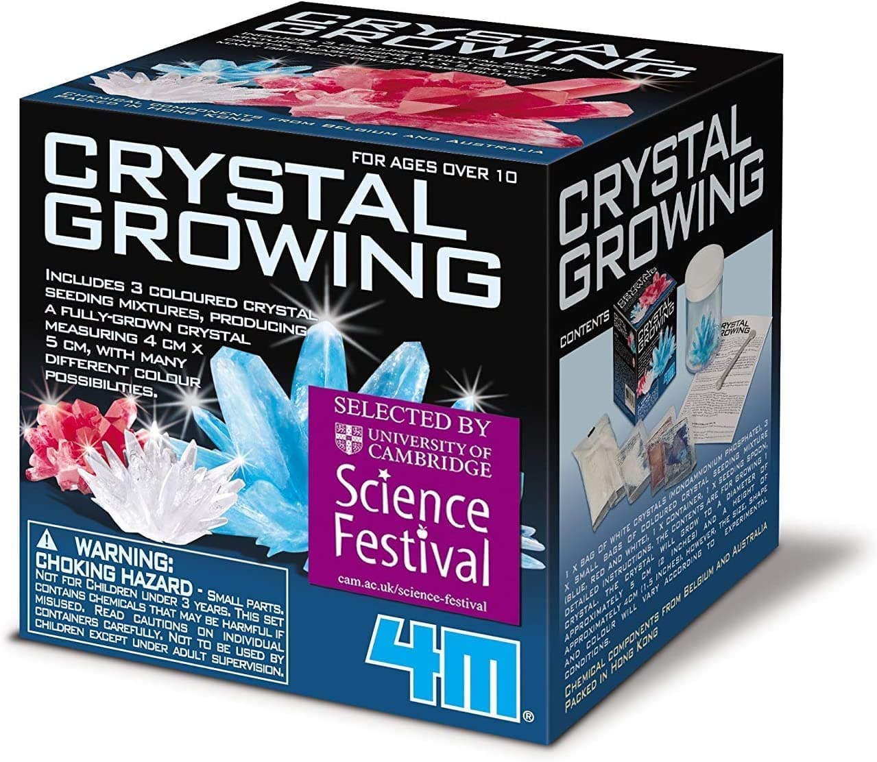 Crystal Growing Science Kit - 3 Colored Crystals - Easy DIY STEM Toys Lab Experiment Specimens, A Great Educational Gift for Kids & Teens, Boys & Girls Ages 10+