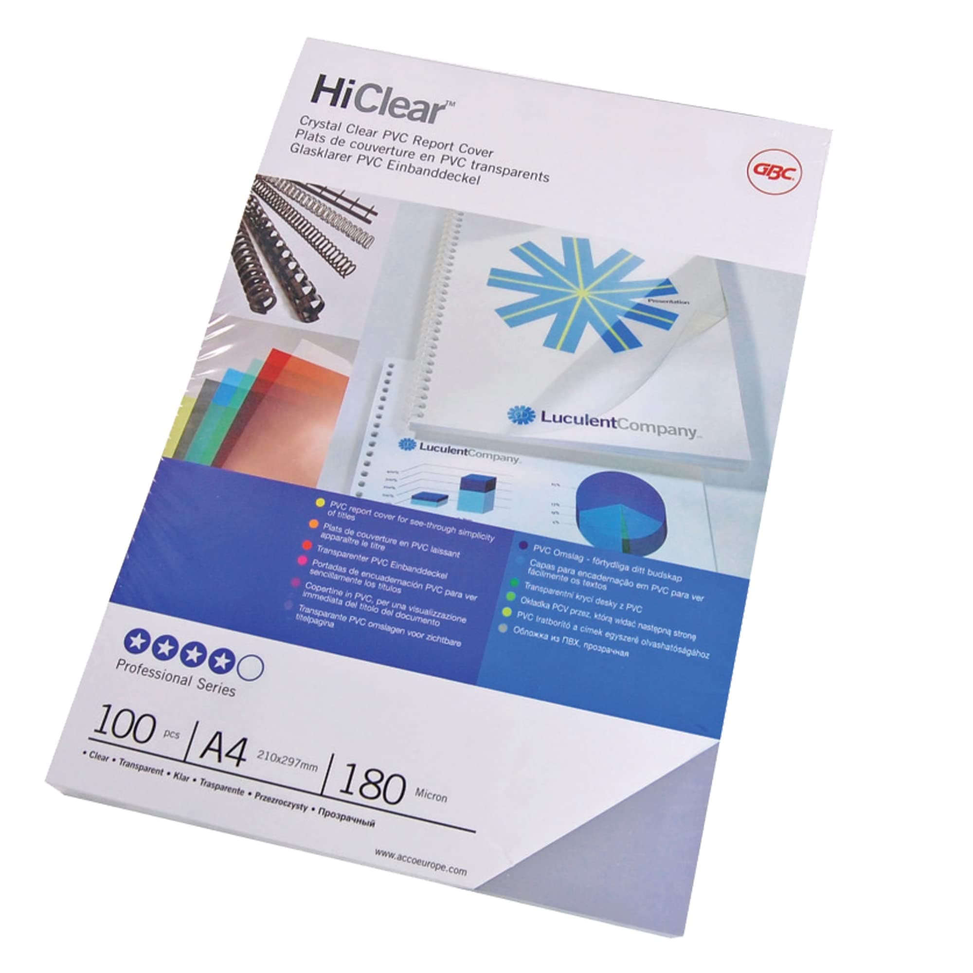 GBC HiClear Binding Covers, A4, Clear, 200 Micron, Pack of 100, CE012080E
