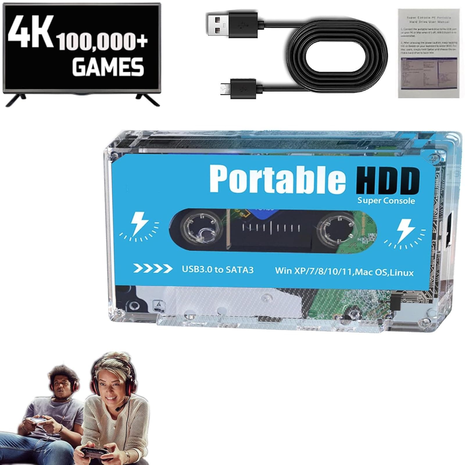 Retro Disk, Retro Cassette Game Console, Retro Game Console, 4K HDMI Output, Plug and Play Video Game Stick Built in 100000+ Games