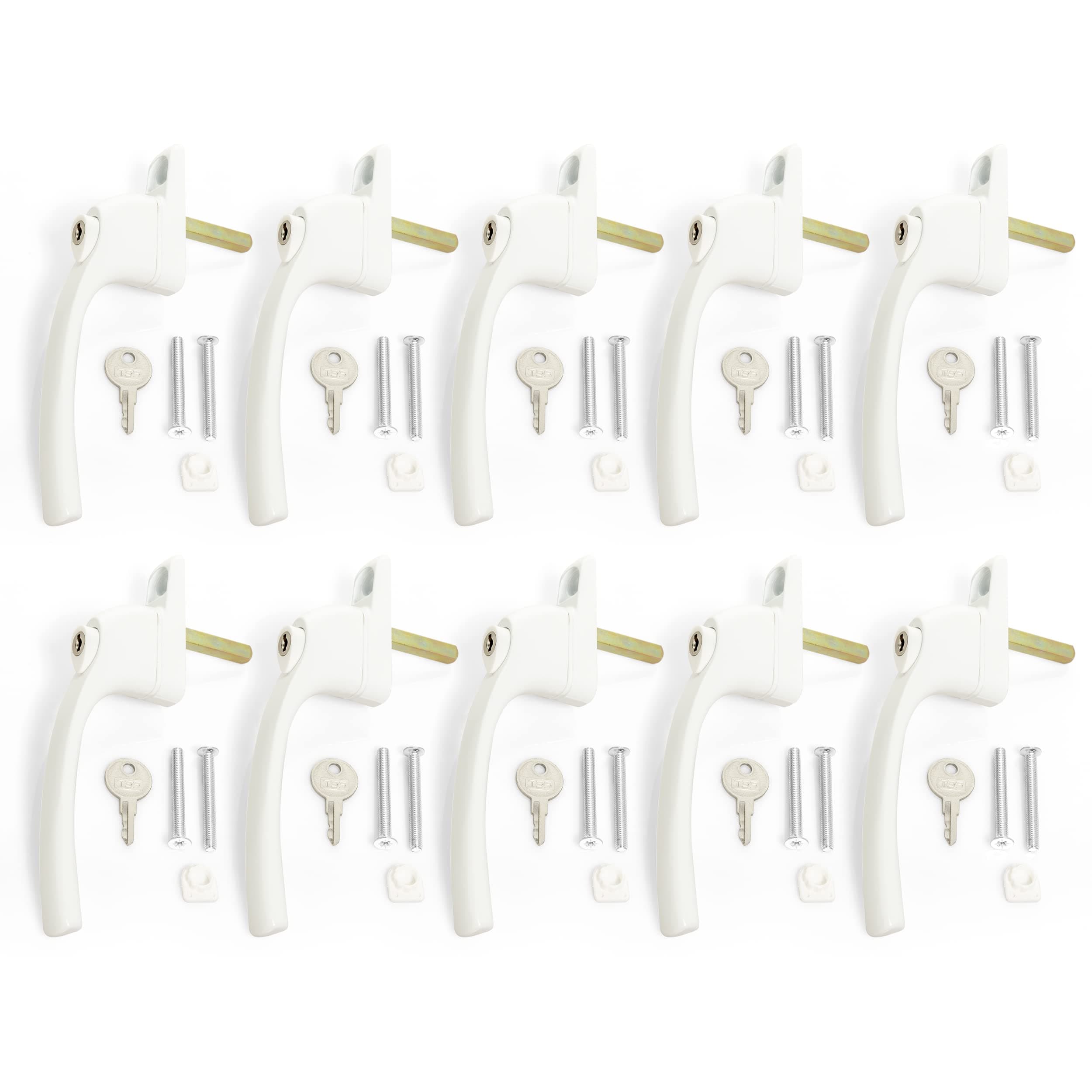 UPVC Window Handle in White, 10 Pieces, Locking Universal Inline Espag Double Glazing Window Handles, 40mm Spindle, Window Handles for UPVC Windows