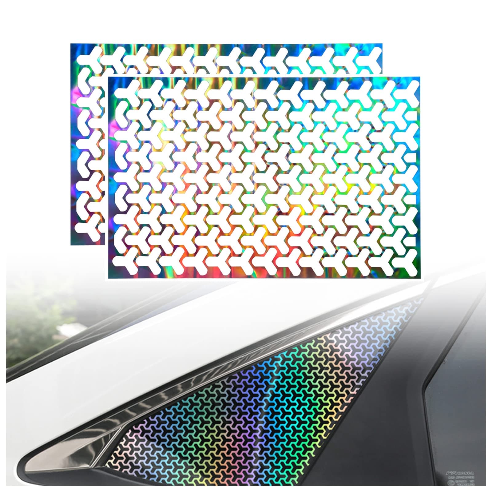 AuMoHall2 Pack Headlight Taillight Tint Y Grid Graphic Tail Light Lamp Cover Film Car DIY Self Adhesive Tint Film Sheet 18.89'' x 11.81'', Holographic Laser