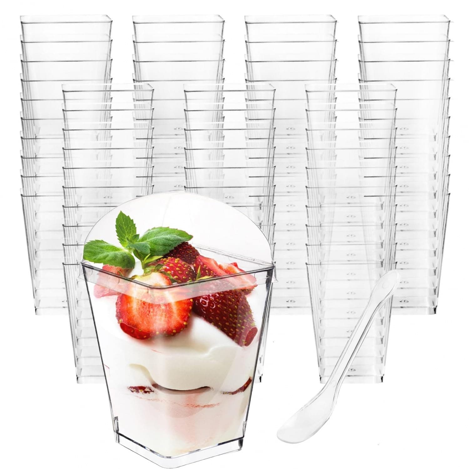 50 Pack 5 oz Plastic Dessert Cups with Lids and Spoons, Small Parfait Yogurt Pudding Cups with Lids for Party, Clear Mini Dessert Shooter Cup for Fruit Trifle Ice Cream