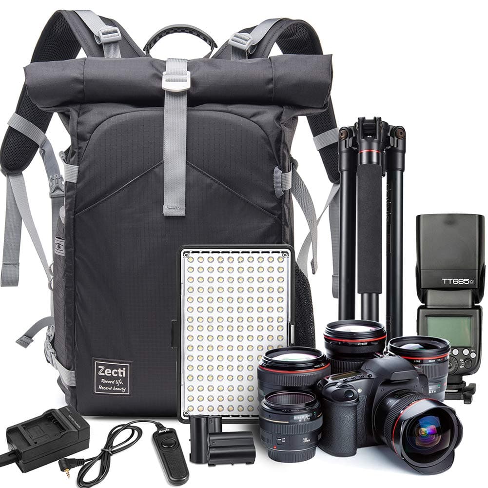 Camera Backpack Zecti Waterproof Camera Bag DSLR SLR Camera Backpack with Rain Cover Canvas Bag for Women Men Photographer Lens Tripod Tablets