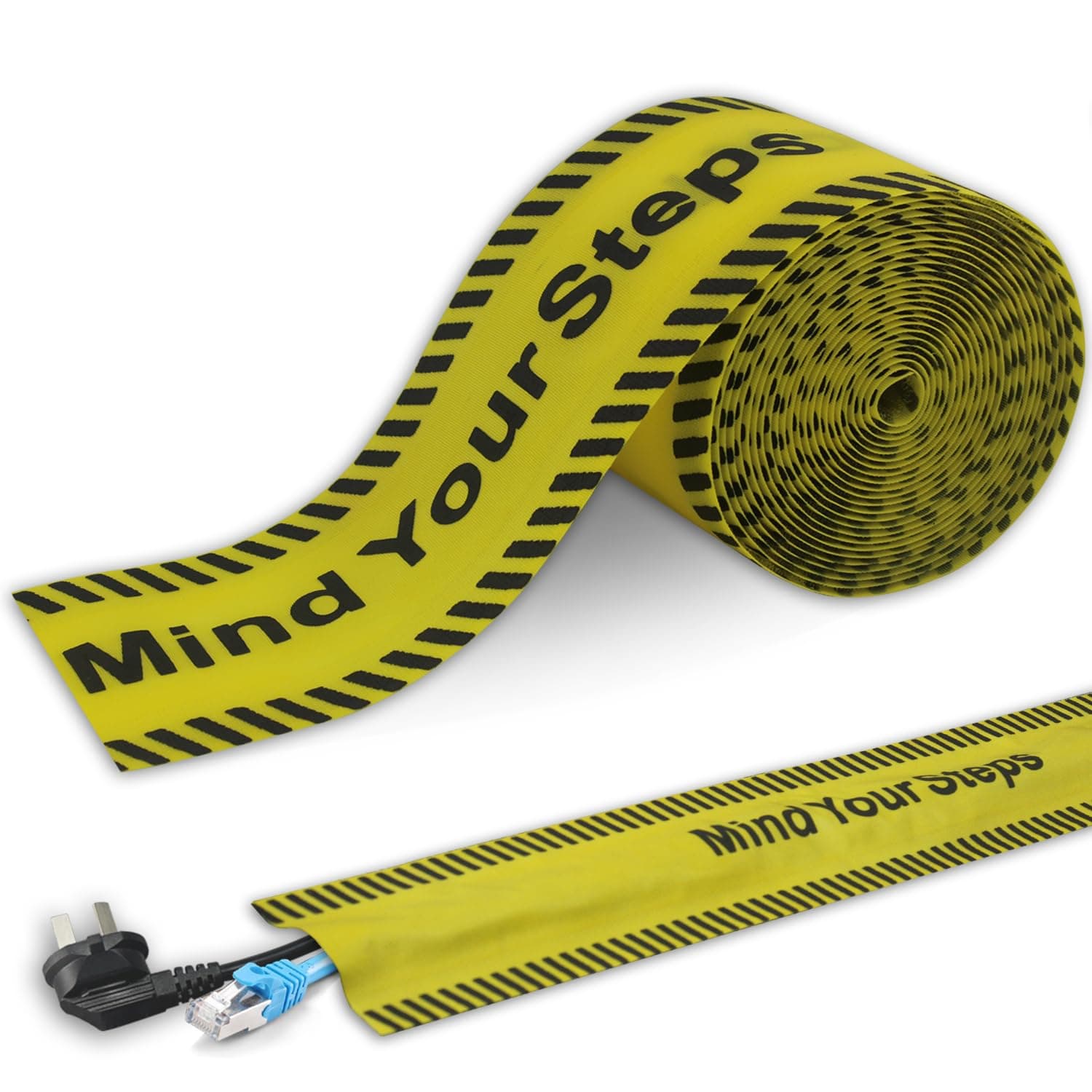 Carpet Cord Cover Cable Grip Floor Cover Cable Protector Management,Safety Warning Tape, Striped Floor Marking Tape, Adhesive Cable Protector Cover(Yellow)