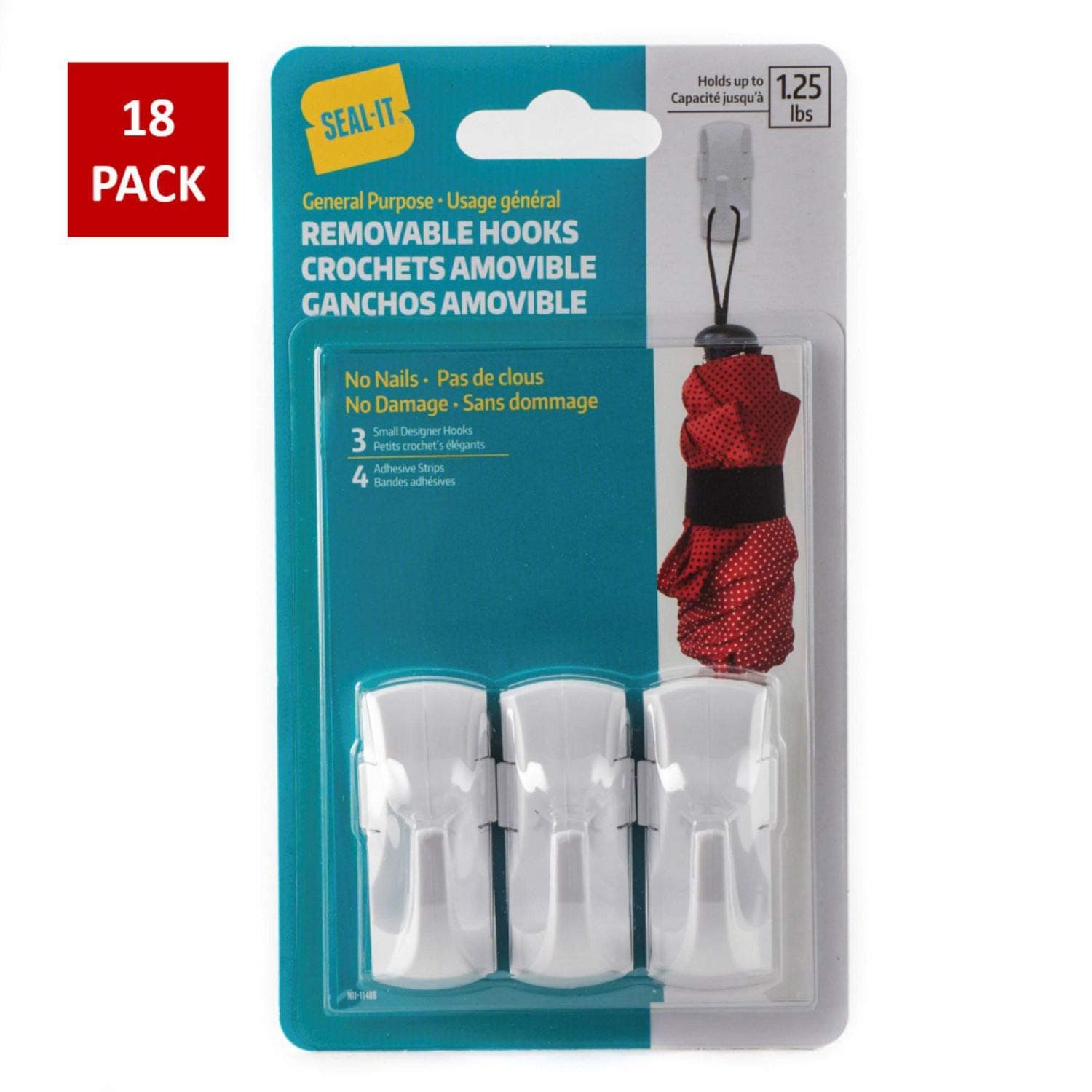Seal-It Removable Mounting Hook, Small - 18 Pack (48101-6)