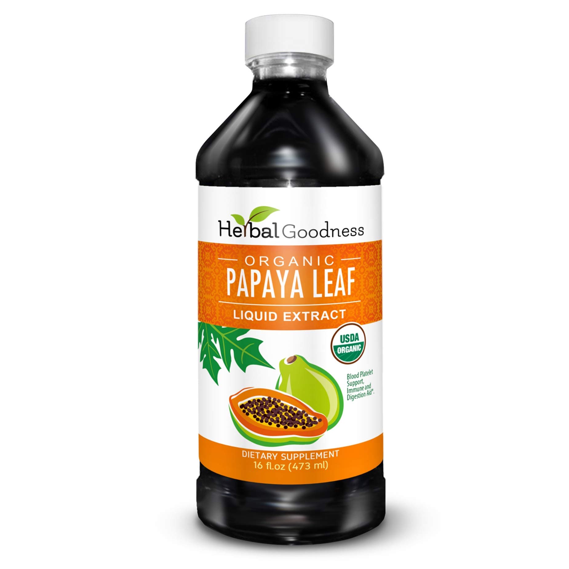 Herbal Goodness Papaya Leaf Extract Platelet Support - 15X Blood Platelet Boost, Bone Marrow & Spleen Support, Immune & Gut Health, Digestive Enzyme - Organic Kosher 16 oz Liquid Extract