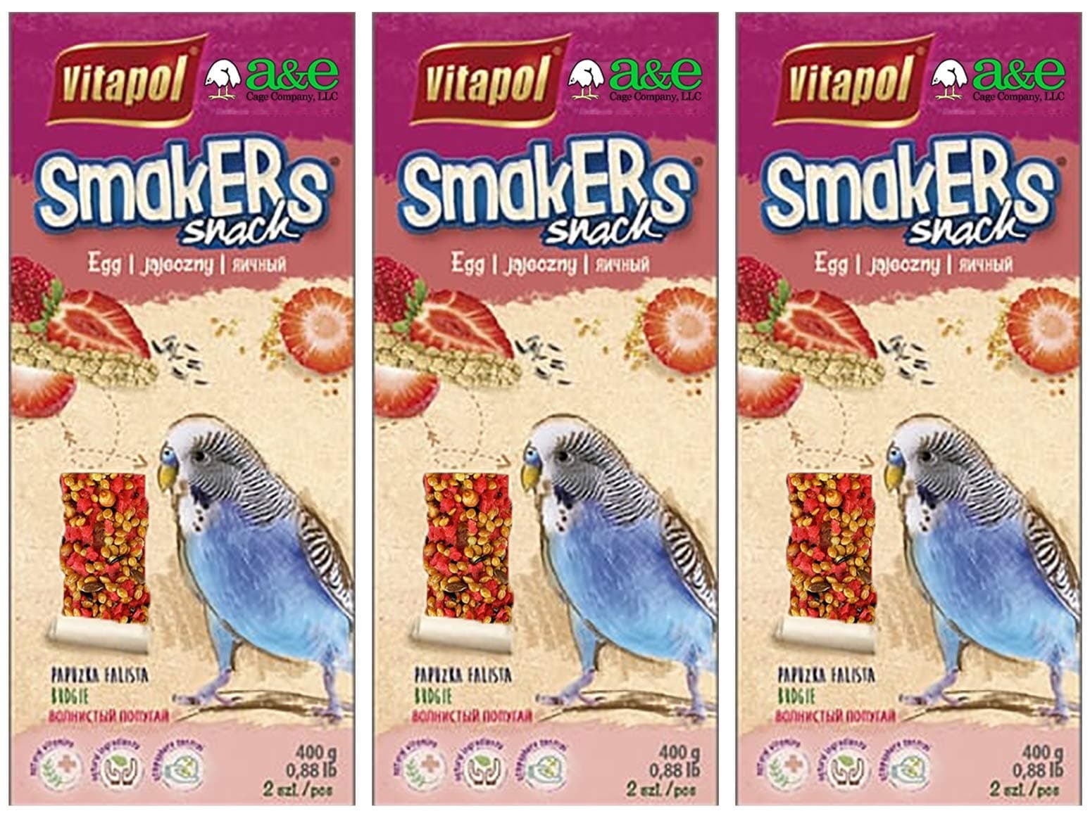 A&E Cage Co. 6 Pack of Smackers Parakeet Treat Sticks, 7.25 Inches Each, Strawberry Flavor