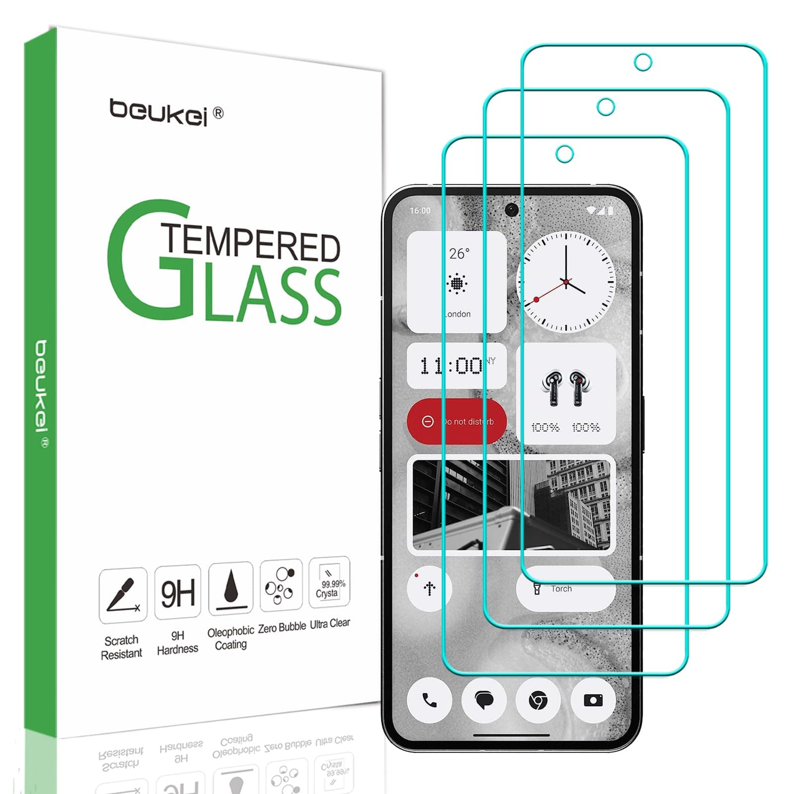 beukei(3 Pack) Compatible for Nothing Phone (2) Screen Protector Tempered Glass,Touch Sensitive,Case Friendly, 9H Hardness