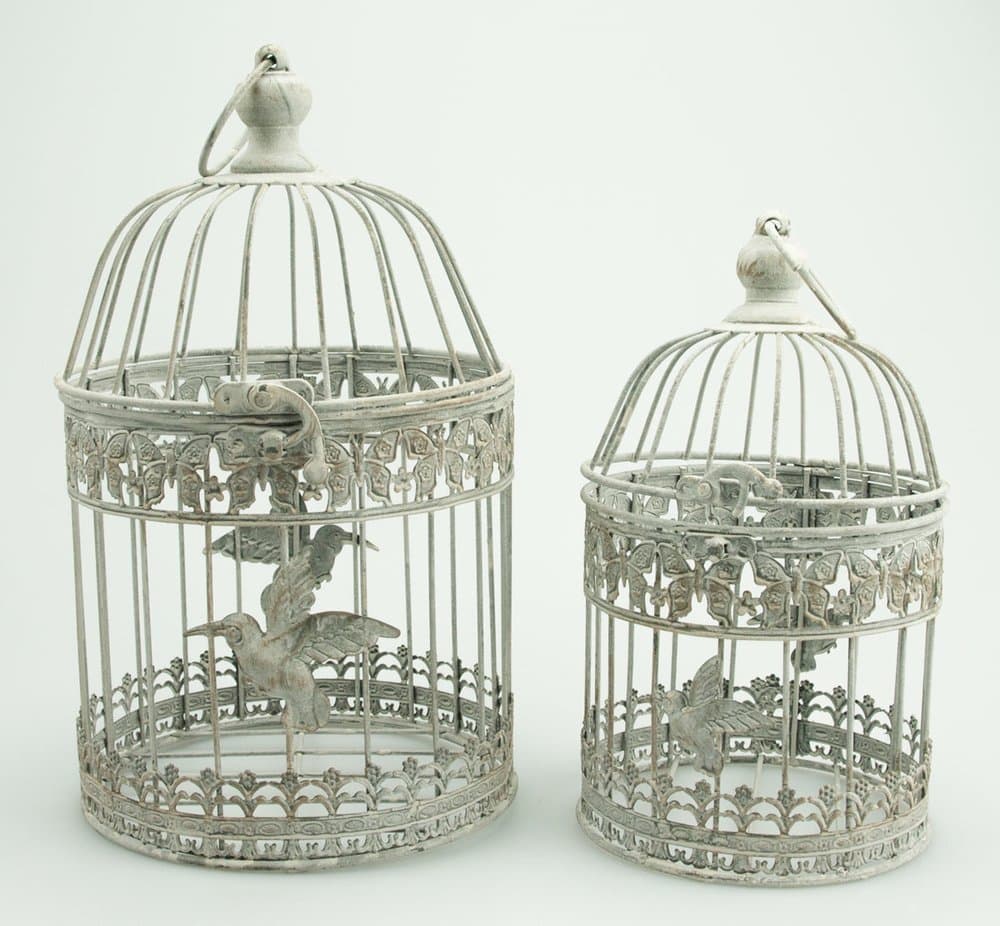 Decorative Cage Aviary Bird Cage Metal Round Grey Pack of 2 Wedding Decoration 19 cm Diameter x 36 cm/15 cm x 30 cm Table Decoration