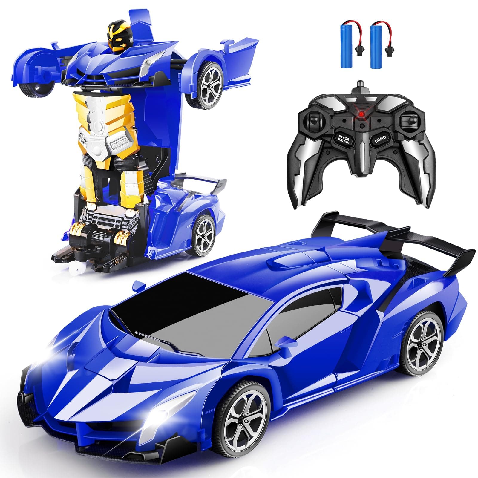 Blackma Remote Control Car - Transform, One-Button Deformation & 360°Rotating Drifting, Transform Robot RC Car with LED Light, Toy Gifts for 4 5 6 7 8 9 10 11 12 Years Old Boy (Blue)