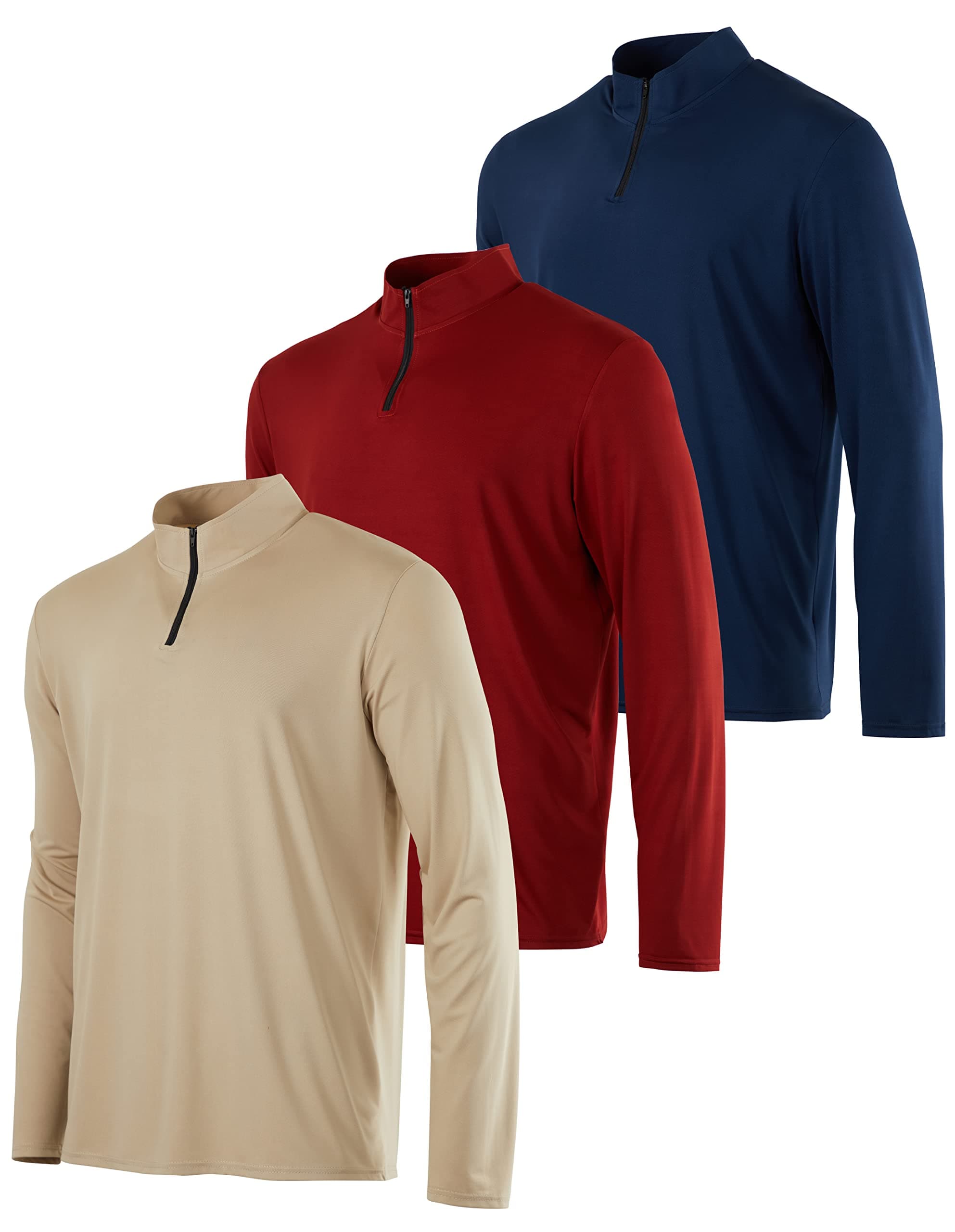Real Essentials3 Pack: Men's Dry-Fit Active Quarter Zip Long Sleeve Athletic Performance Pullover (Available In Big & Tall)