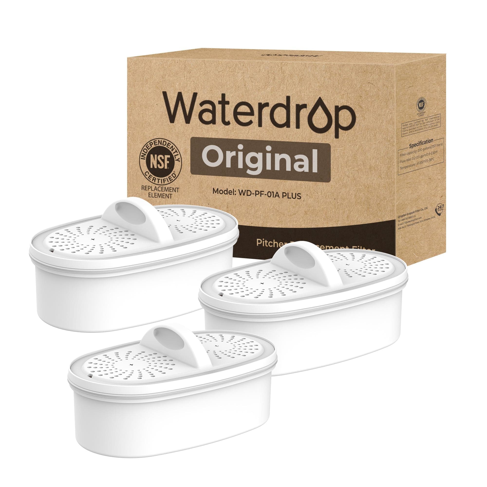 [Original] Waterdrop WD-PF-01A Plus Water Filter Cartridges, Replacement Filter for Waterdrop Water Filter Dispenser WD-WFD-40, NSF Certified, Last Up to 2 Months (Pack of 3)