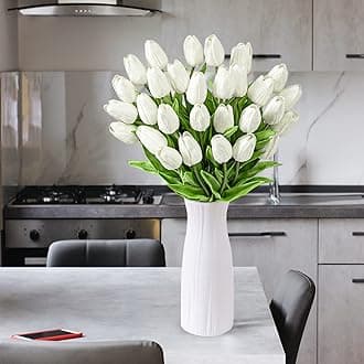 JIFTOK 30pcs Tulips Artificial Flowers Fake Flowers for Decoration, Multicolor Faux Flowers Tulips Real Touch Arrangement Bouquet for Wedding Home Office, Faux Flower Bulk Gift Idea for Mothers Day