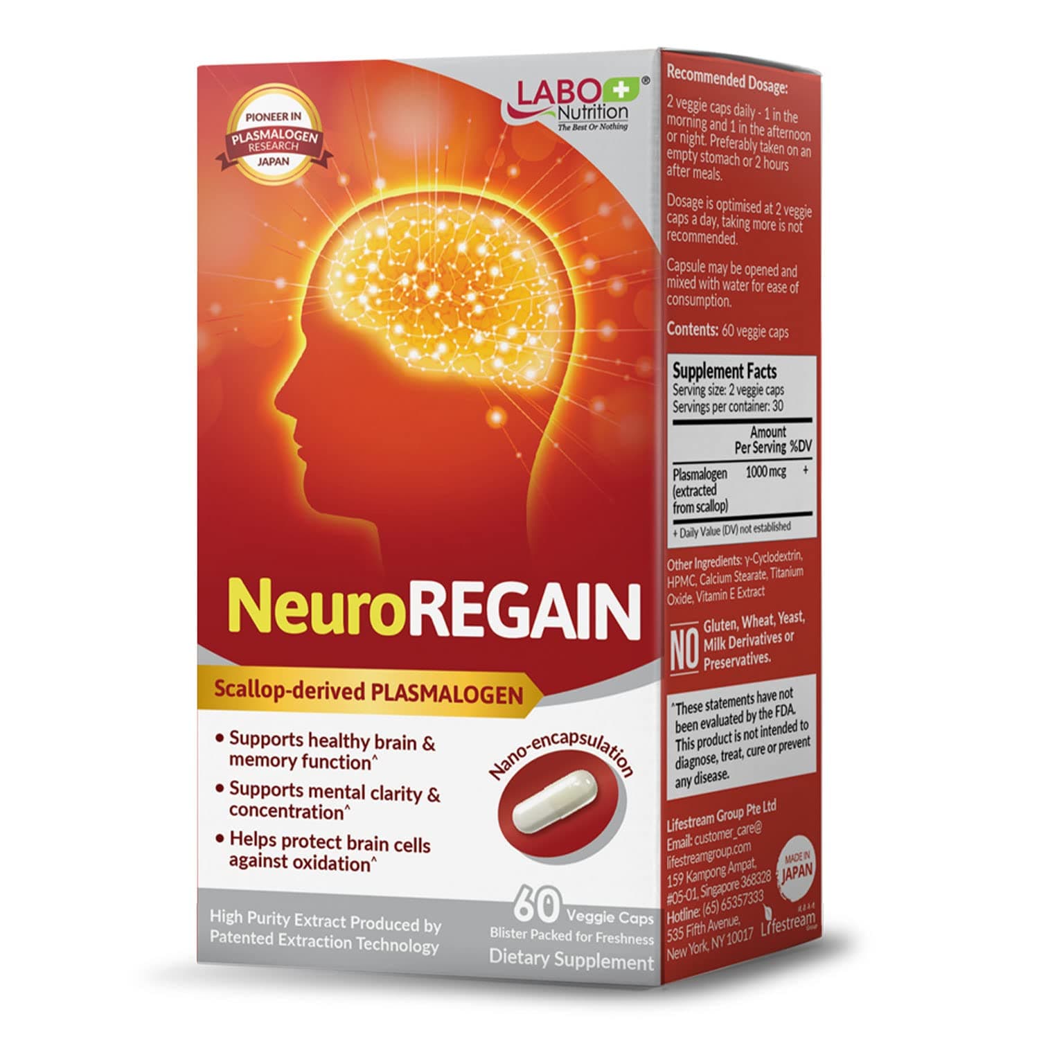 NeuroREGAIN - Scallop-derived PLASMALOGEN for Memory, Alertness, Learning, Concentration and Other Cognitive Functions – Suitable for Seniors, Adult Men & Women