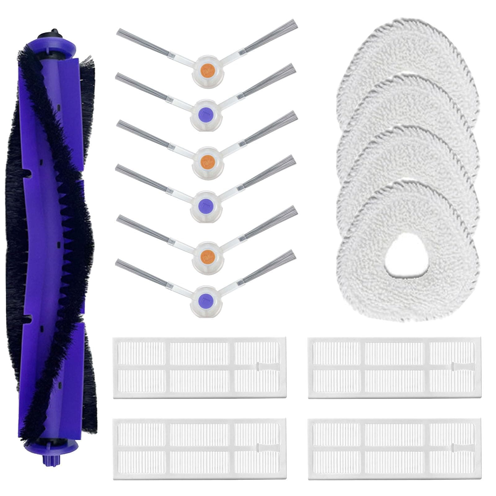 Replacement Accessories Kit Compatible With Narwal Freo Robot Vacuum Cleaner,1 Main Brush, 6 Side Brushes,4 Mop Pads, 4 Hepa Fiters Spare Parts (Freo-15)