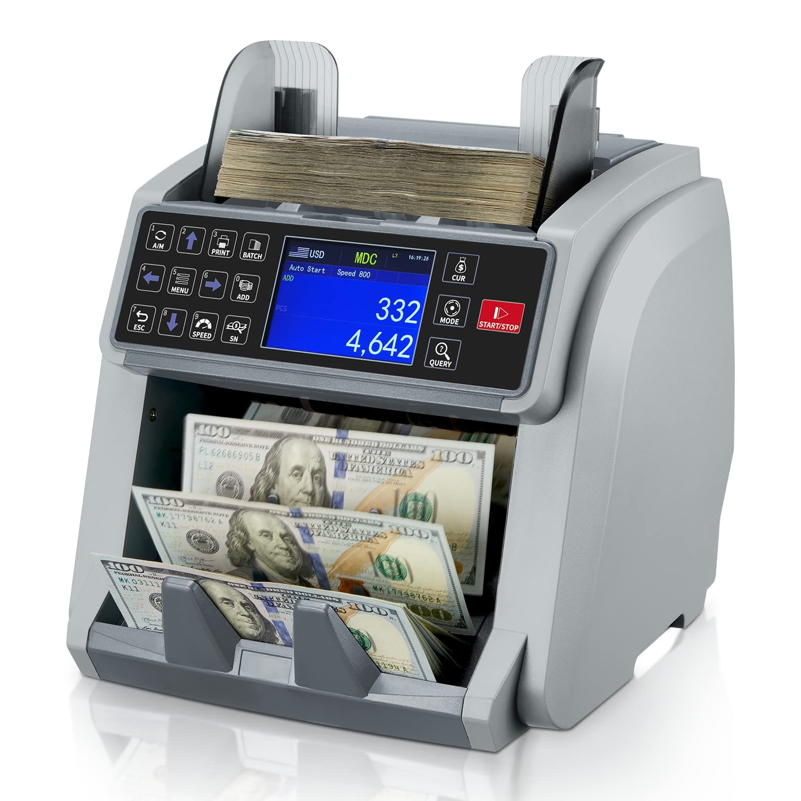 MUNBYN Money Counter Machine Mixed Denomination, Built-in Printer Mixed Denomination Money Counter, Value Counting Bill Counter, Serial Number, Multi Currency, 2CIS/UV/IR/MG/MT Counterfeit Detection