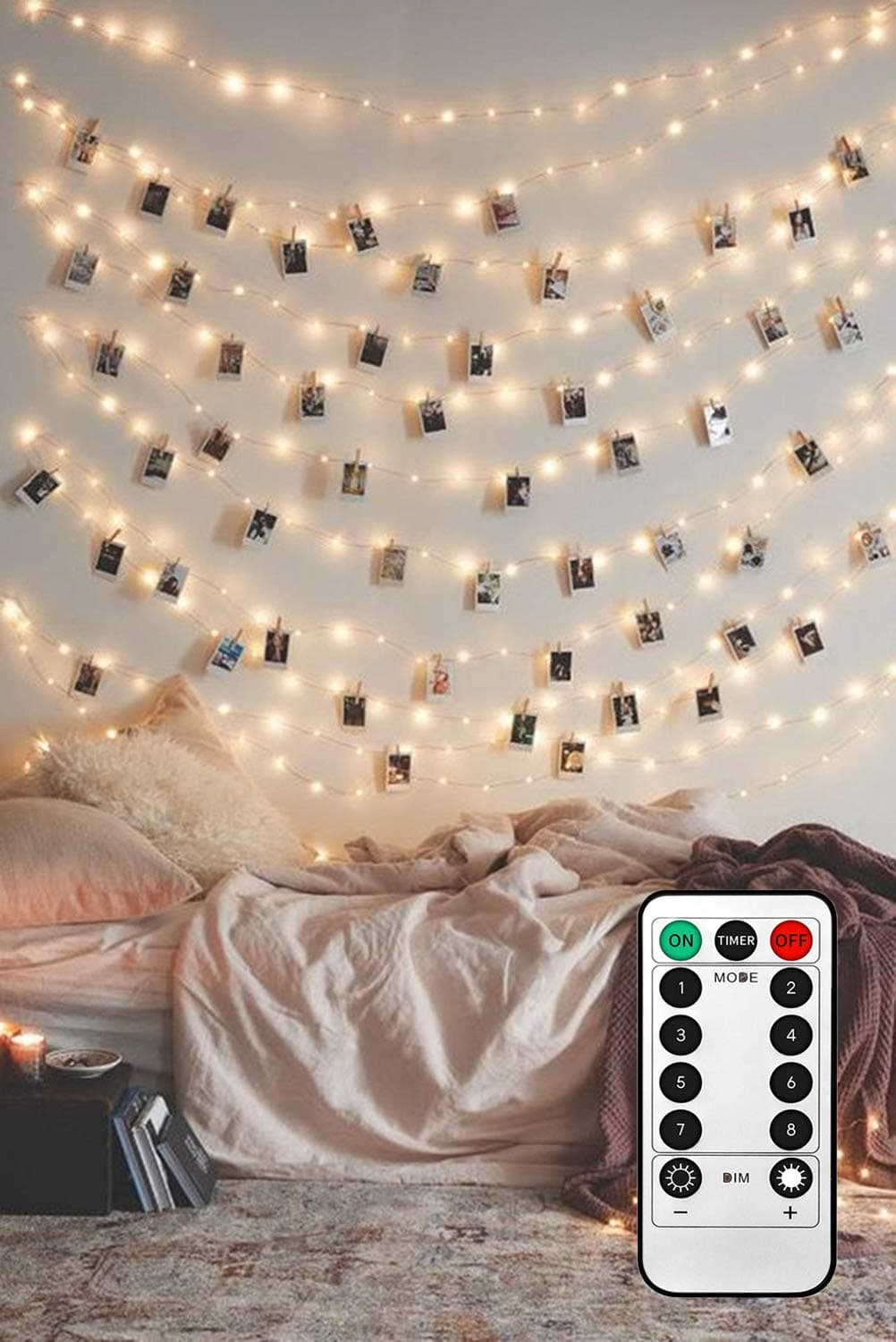 LED Fairy String Lights - USB Powered String Lights with Clear Clips, 8 Mode Fairy Lights with Remote Control, Photo String Lights for Dorm Bedroom Wall Decorations (1, Warmwhite-17ft)