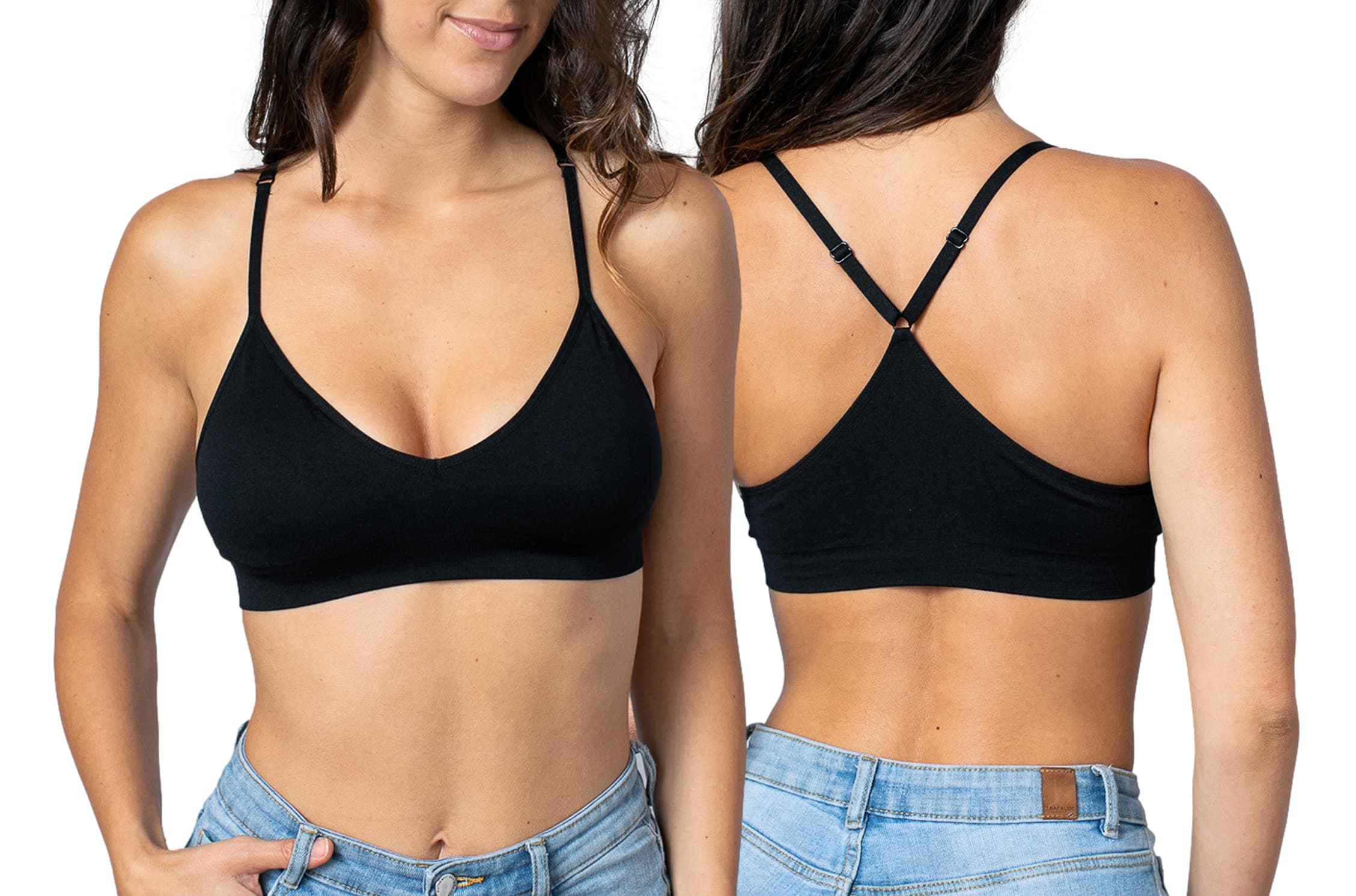 Women's Racerback Bralette Sexy Everyday Basic Deep V-Neck Wireless W/Removable Padding Bra