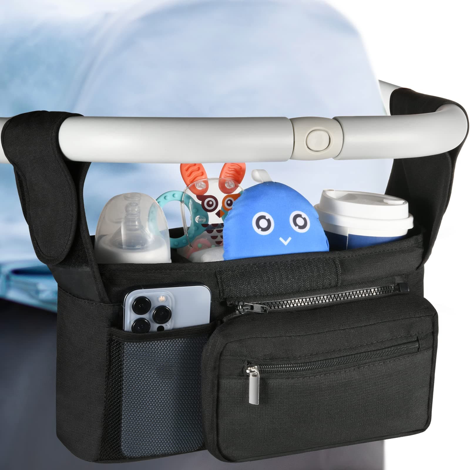 Universal Stroller Organizer with 2 Insulated Cup Holders, Stroller Accessories, for Carrying Diaper, iPhone, Toys & Snacks, Fits Britax, Uppababy, Baby Jogger, Bugaboo and BOB Stroller.