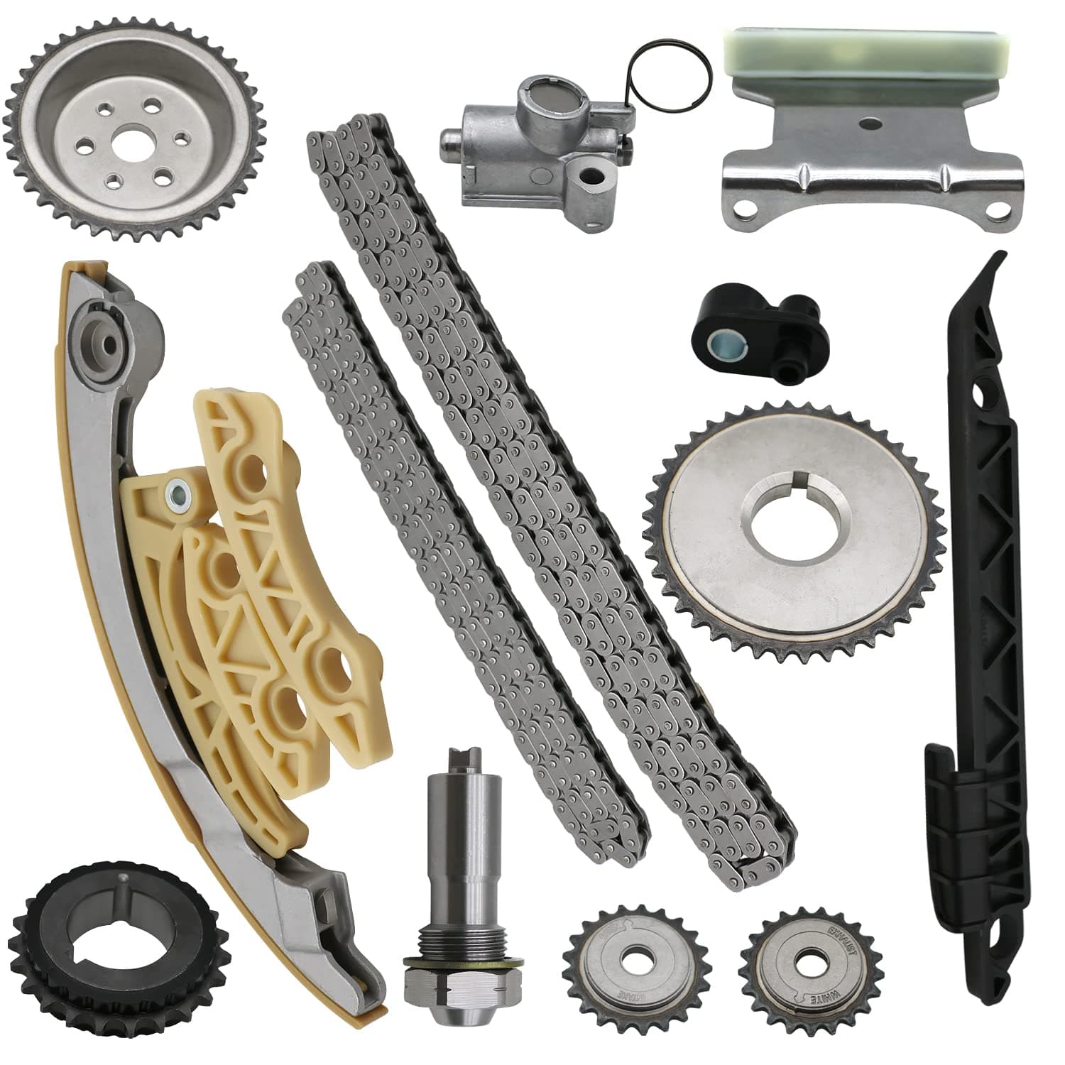 Chefull 9-4201S Engine Timing Chain Kit with Chain Guide Tensioner Sprocket Compatible with Select 2006-2015 Buick Chevy GMC Pontiac Saab Saturn L4 2.0L 2.2L 2.4L DOHC, 9-4202S 12680750 9-4201SX