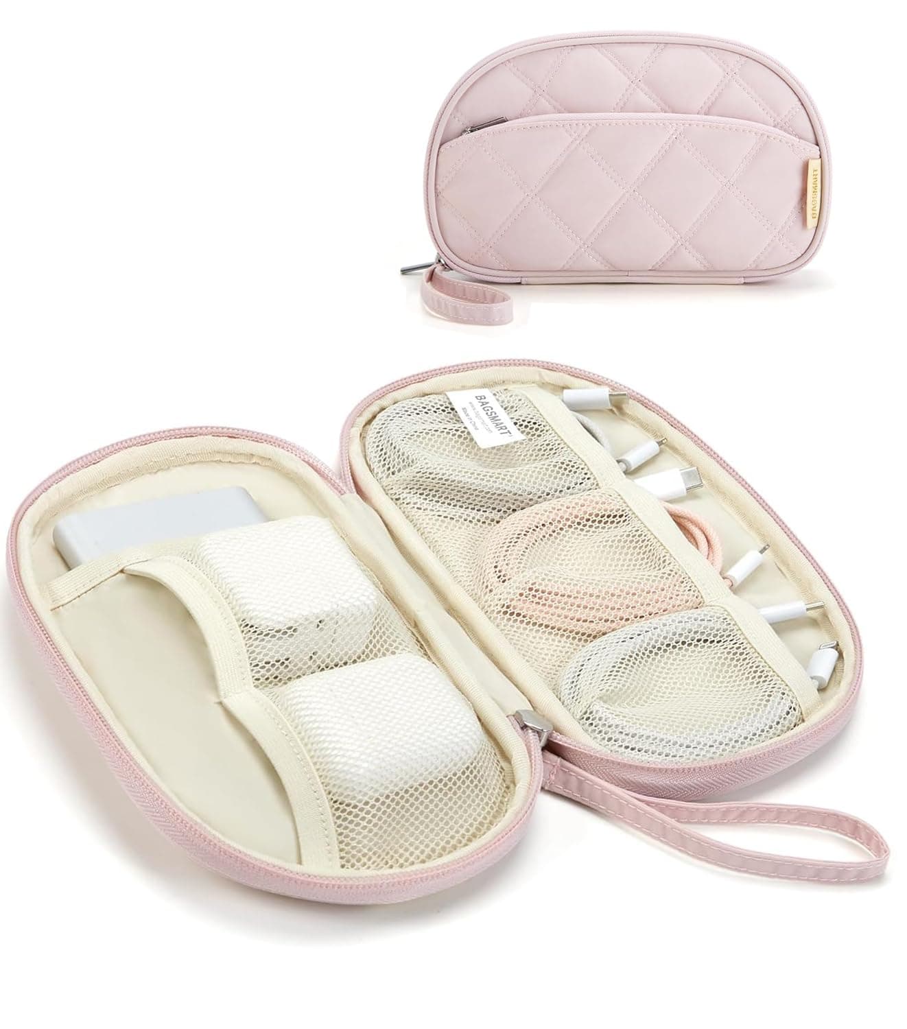 BAGSMART Cord Organizer Travel Cable Bag, Compact Tech Electronic Organizer Travel Case, Essentials for Charger, Cable, Phone, Flash drive - Pink