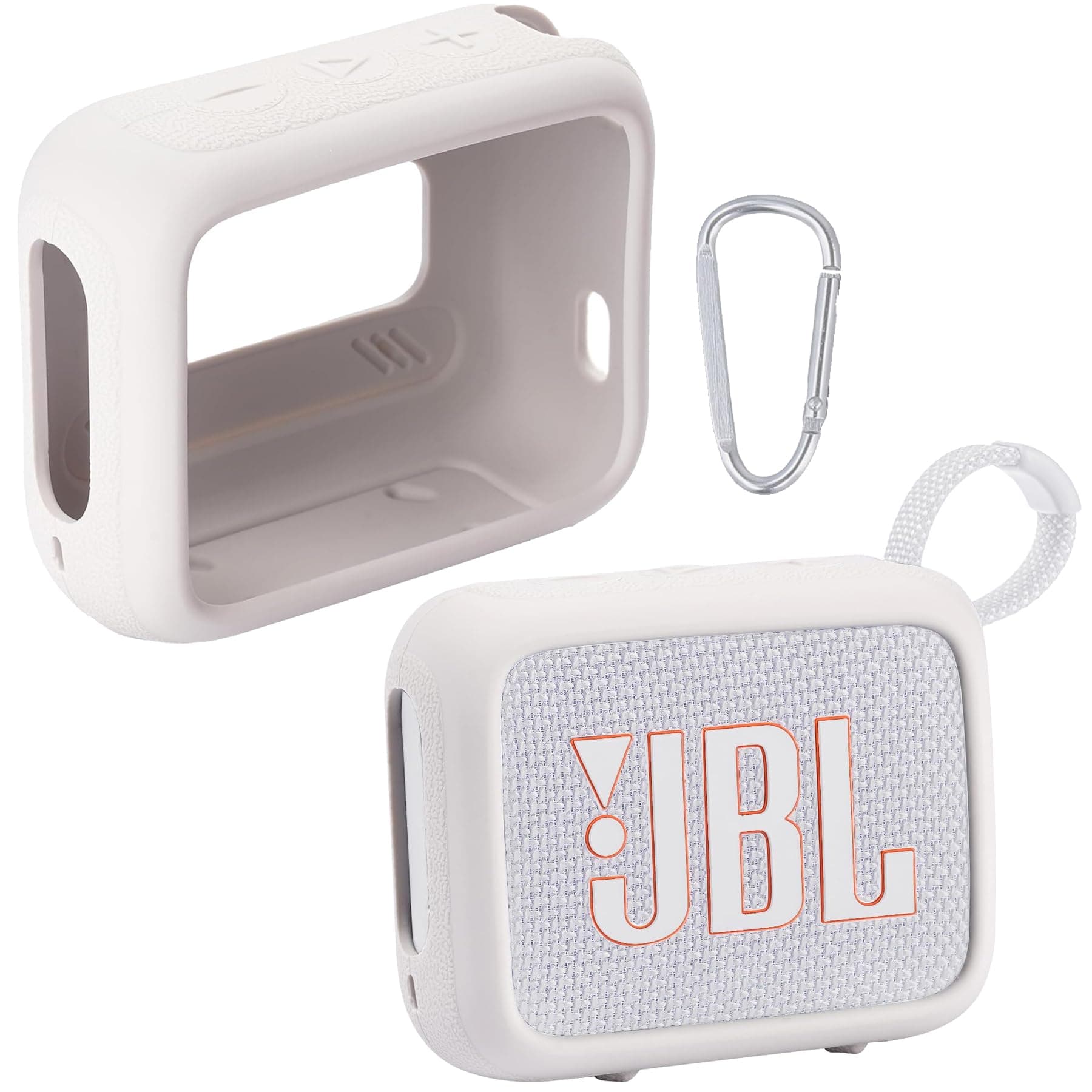 for JBL Go 4 Waterproof Bluetooth Speaker Silicone Cover Case with Carabiner - Portable Protective Skin for Travel (Grey) - co2CREA