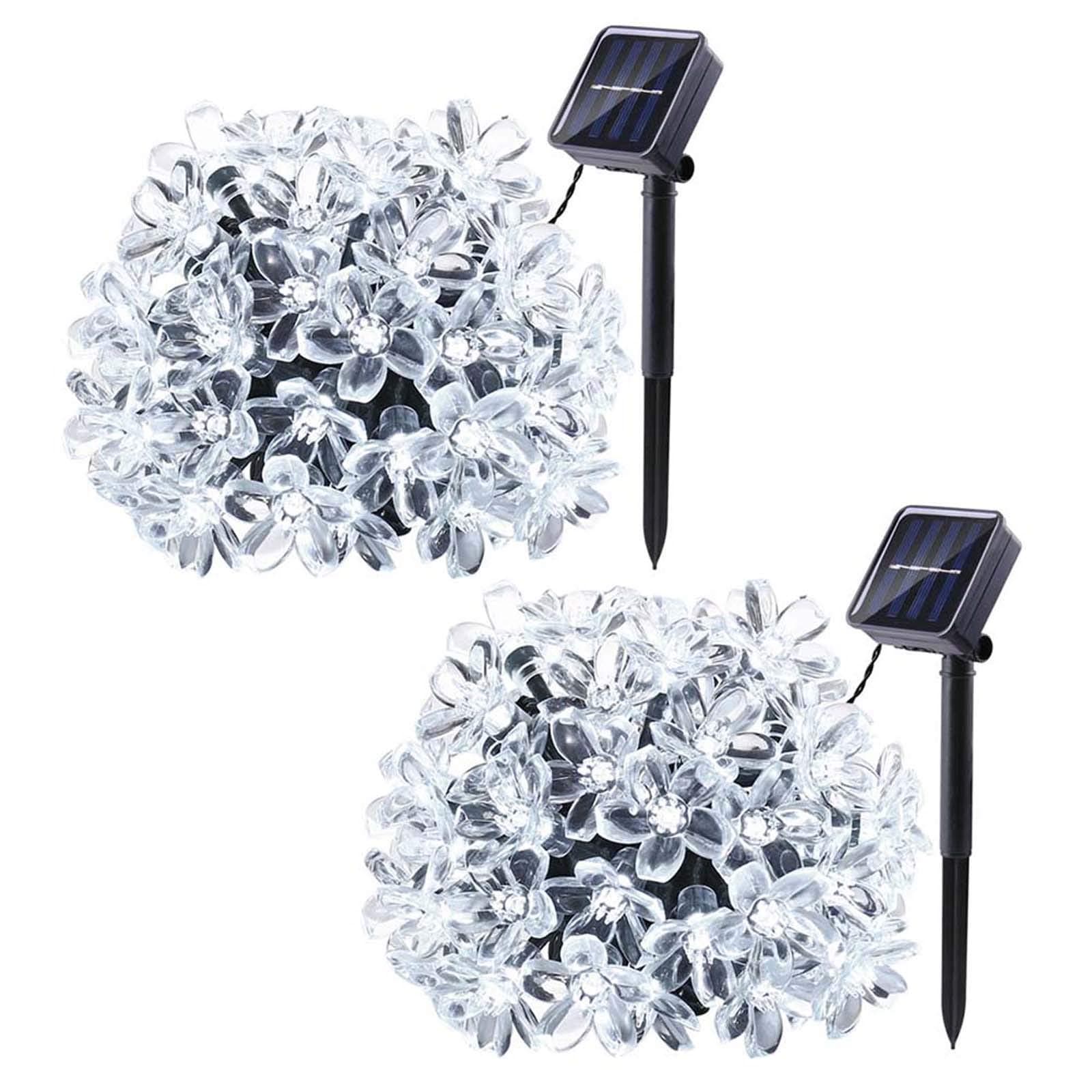 Joomer Outdoor Solar String Lights,2 Pack 22ft 50LED Solar String Lights Outdoor Waterproof Cherry Blossoms Flower Fairy Light for Christmas Tree Garden Patio Fence Yard Spring Decor (White)
