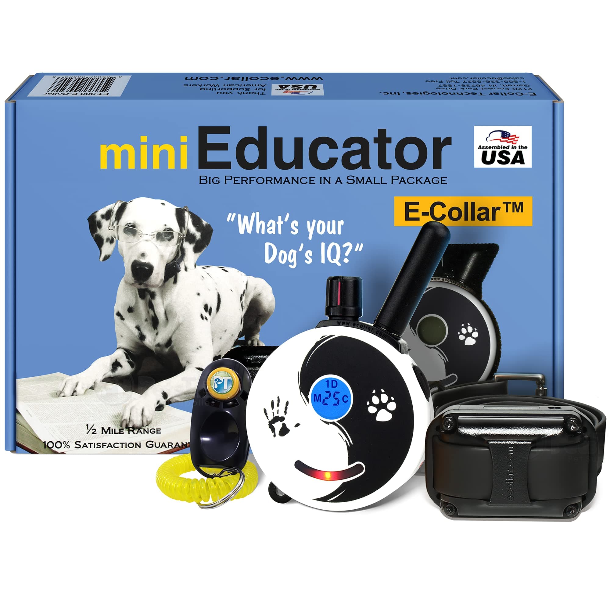 E-Collar - ET-300ZEN - 1/2 Mile Remote Waterproof Trainer Mini - Static, Vibration and Sound Stimulation Collar with PetsTEK Dog Training Clicker