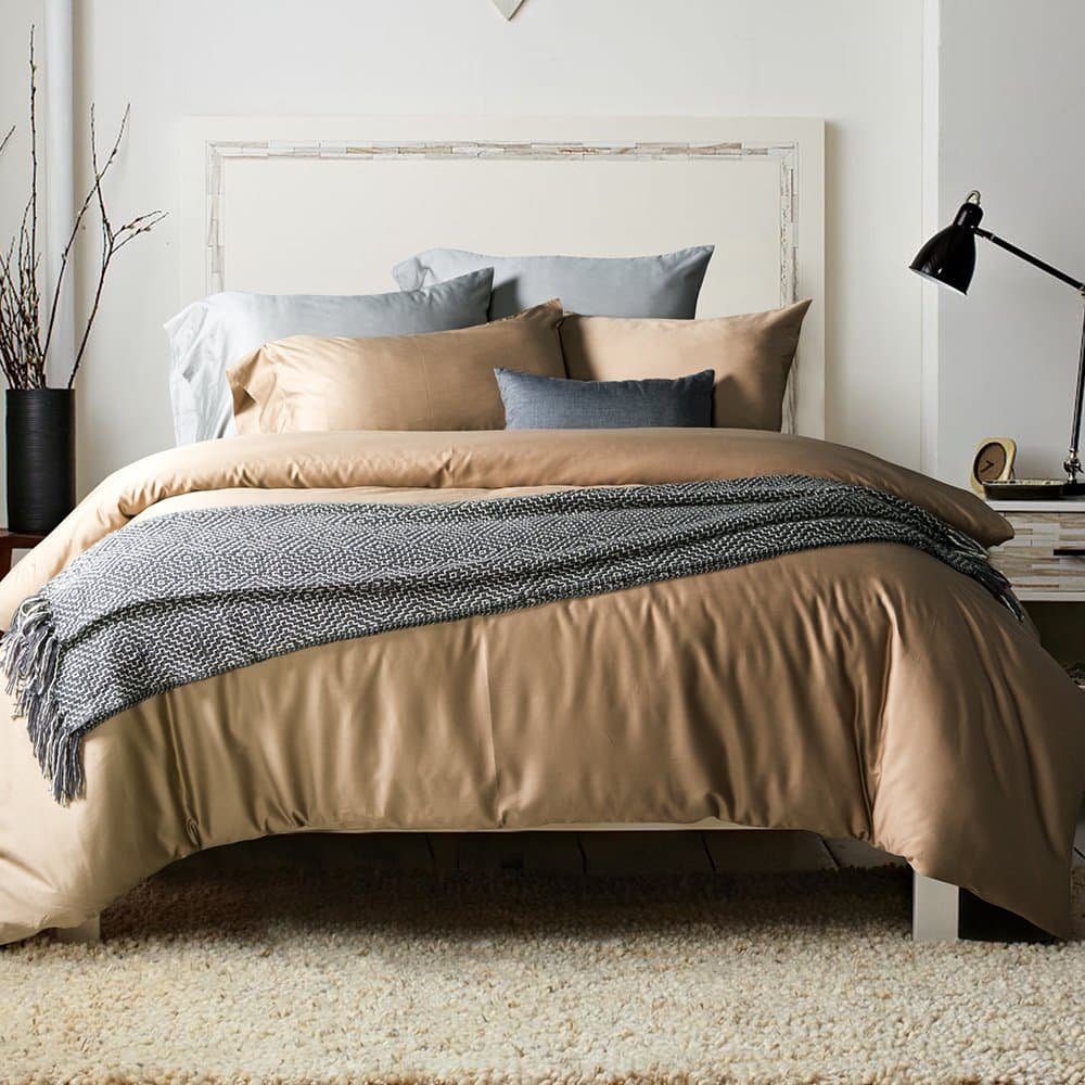 UFO Home 3pc Duvet Cover Set, 600 Thread Count Percale, 100% Egyptian Cotton, Zipper Closure, No Inside Filler or Comforter, Smooth Solid Latte Color, Super Soft and Lustrous (Full, Latte-AH)