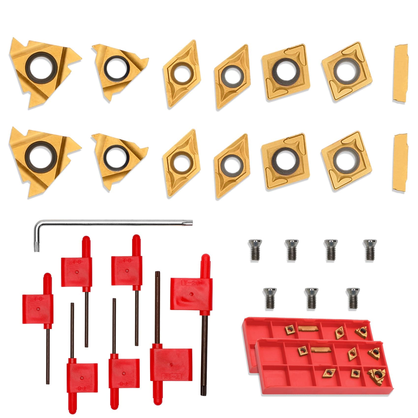 14 Pcs Turning Inserts for 1/2'' 12mm Turning Grooving Threading Boring Carbide Inserts Carbide Turning Tool