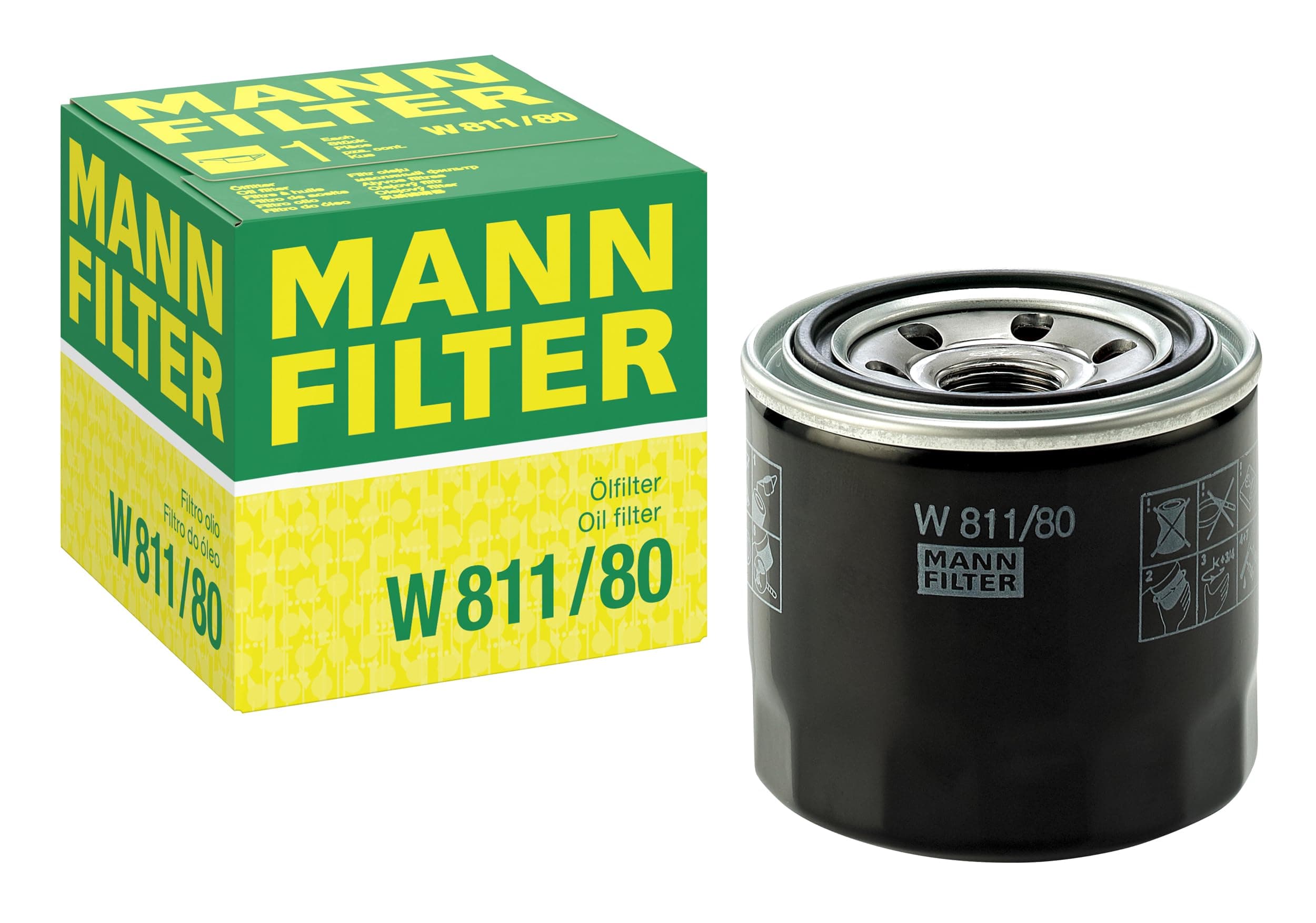 MANN-FILTER W 811/80 Spin-On Oil Filter Compatible With Genesis, Hyundai, KIA, Mitsubishi, Subaru models