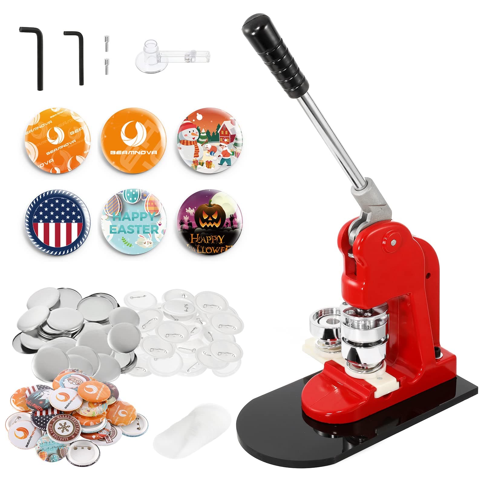 BEAMNOVA Button Maker Machine DIY Round Pin Maker Kit, 37mm / 1.46 in (About 1-1/2 Inch) Badge Press Machine with 1000 Button Parts Supplies