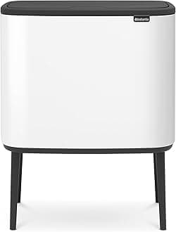 Brabantia Bo Touch Bin - 11 + 23L Inner Buckets (White) Waste/Recycling Kitchen Bin - Soft-touch
