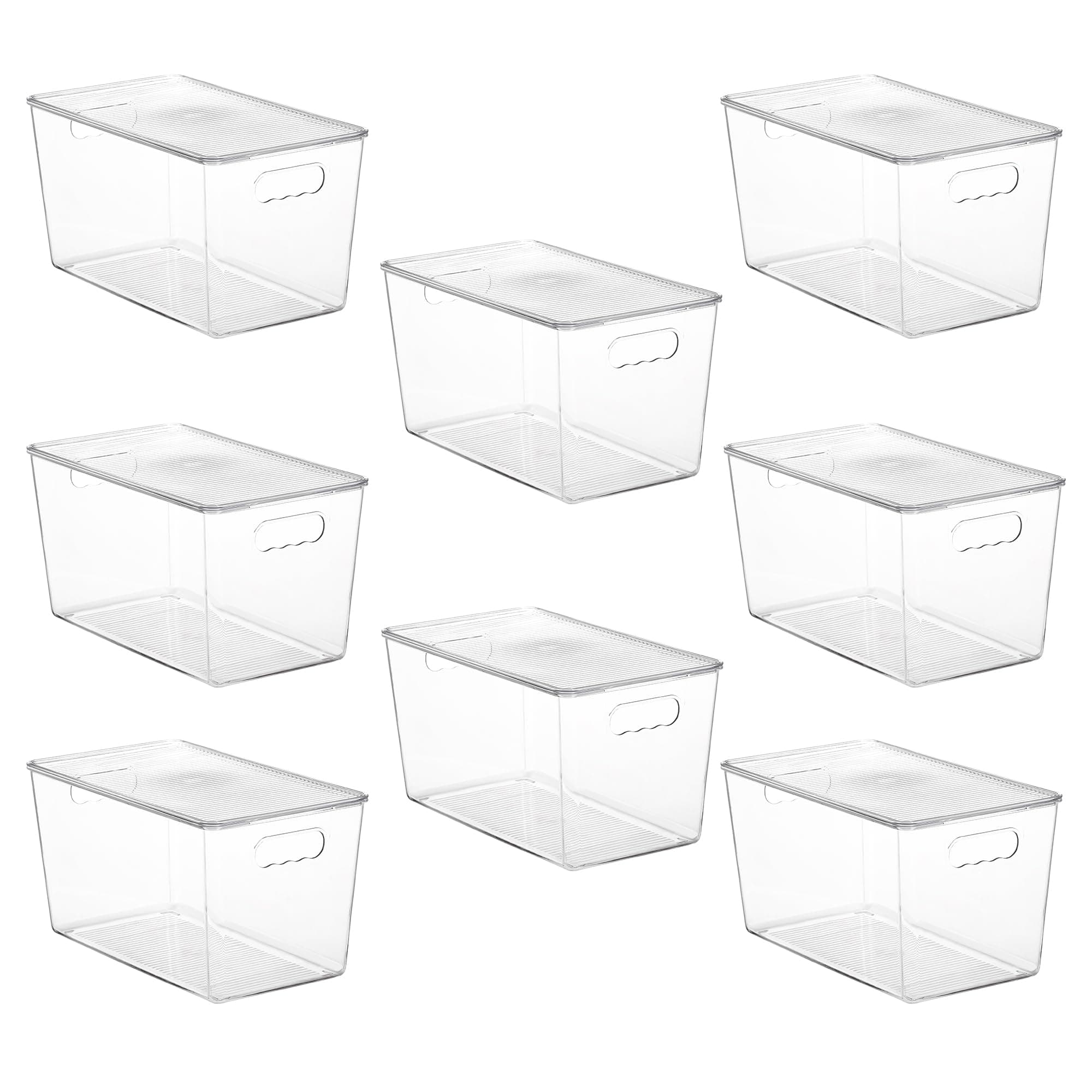 8 Pack Clear Stackable Storage Bins with Lids,XLarge Plastic Containers with Handle for Pantry Organizer and Storage,Perfect for Kitchen,Fridge,Cabinet, Closet,Bathroom Organization
