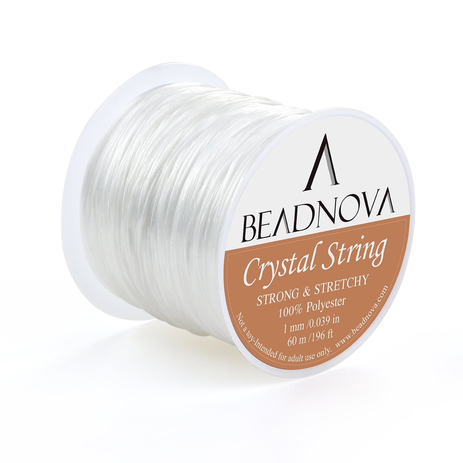 BEADNOVA 1mm Elastic Stretch Polyester Jewelry Bracelet Crystal String Cord 60m Roll (Clear White),1 count