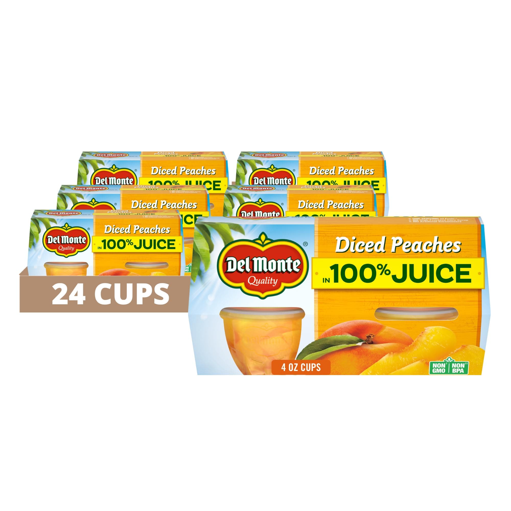 Diced Peaches FRUIT CUP Snacks in 100% Fruit Juice, 24 Pack, 4 oz Cup