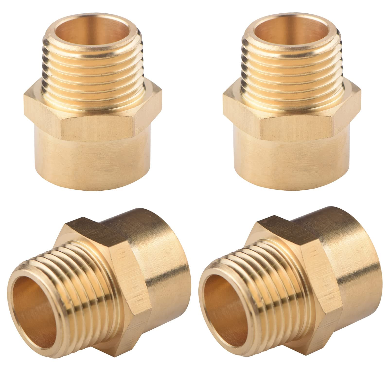 4 Pack 1/2" BSP to NPT Adapter, G 1/2 (BSP) Female Thread to US 1/2 NPT Male Thread Brass Pipe Fitting Converter Connector