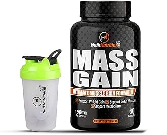 HulkNutrition Bulk Gain Mass & Weight Gainer Capsule for Fast Weight & Muscle Gain, Weight Lifters Supplement for Muscle Growth, Stamina & Strength, For Men & Women - 60 Cap. | Free Shaker