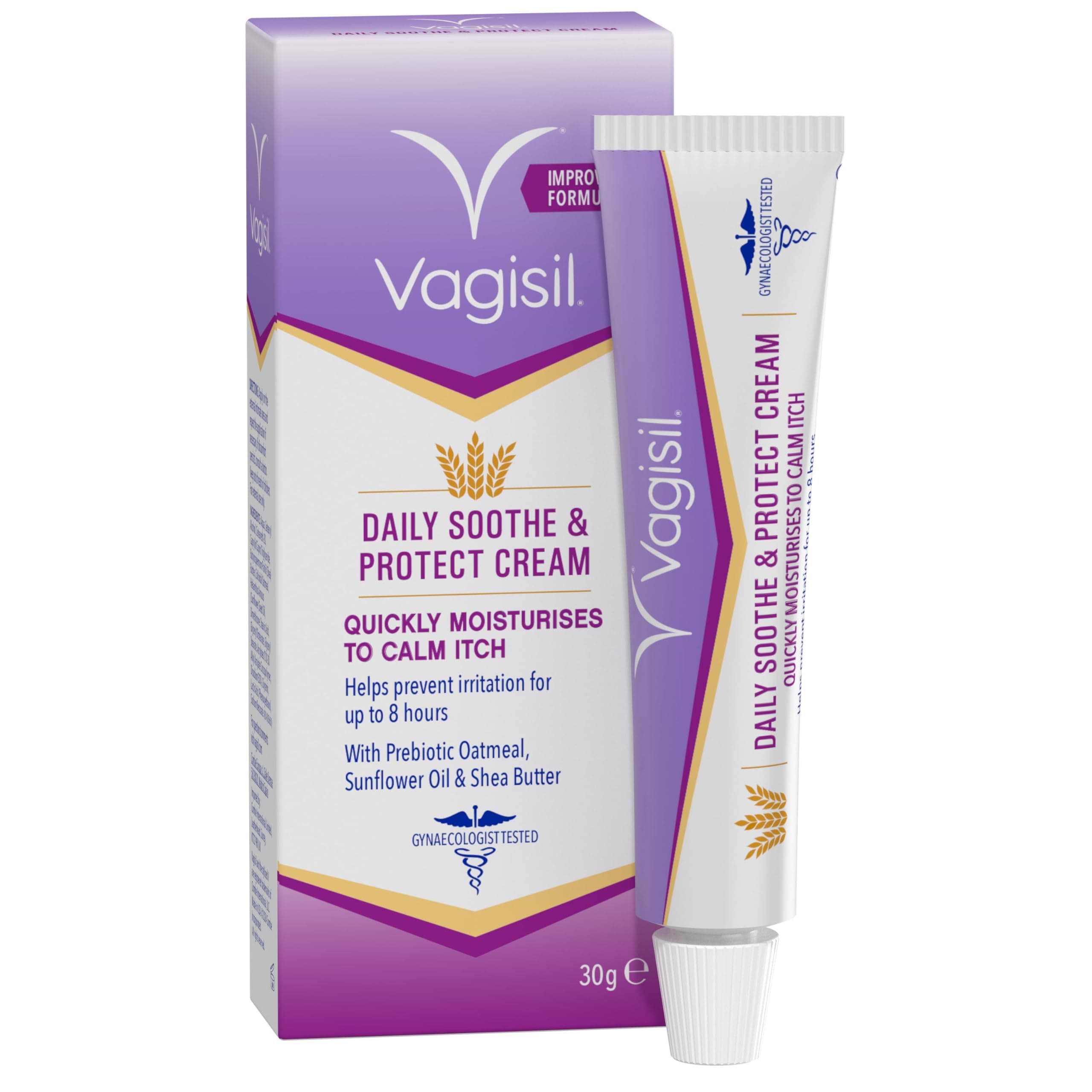 Vagisil Daily Soothe and Protect Cream For Women, Sensitive Skin With Natural Prebiotic Oatmeal, Gentle Formula for Daily Use, Fragrance Free, 30 g