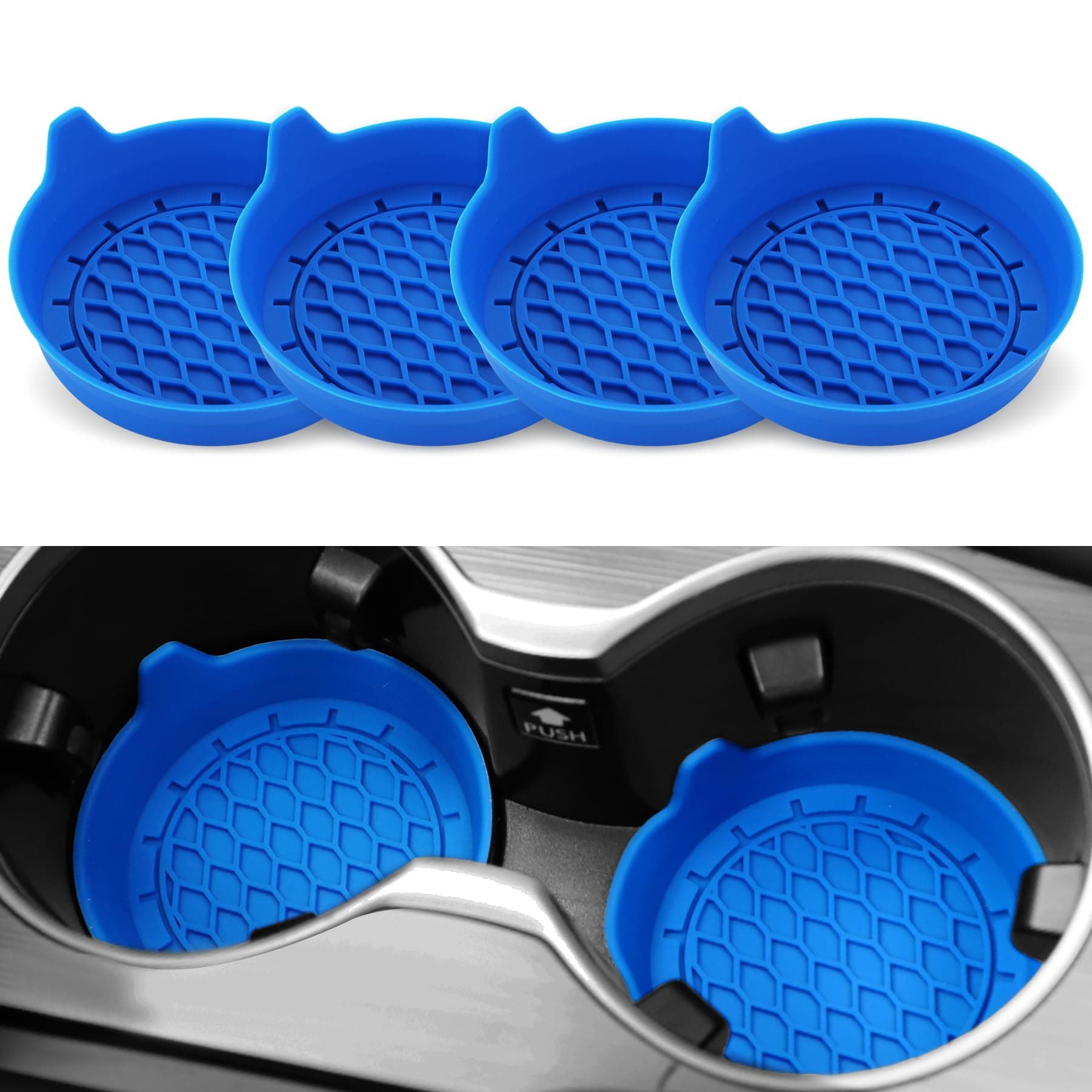 SINGARO Car Cup Holder Coasters, Silicone Cup Holder Insert, Universal Non-Slip Cup Holder, Car Accessories Interior for Men Women 4 Pack Blue