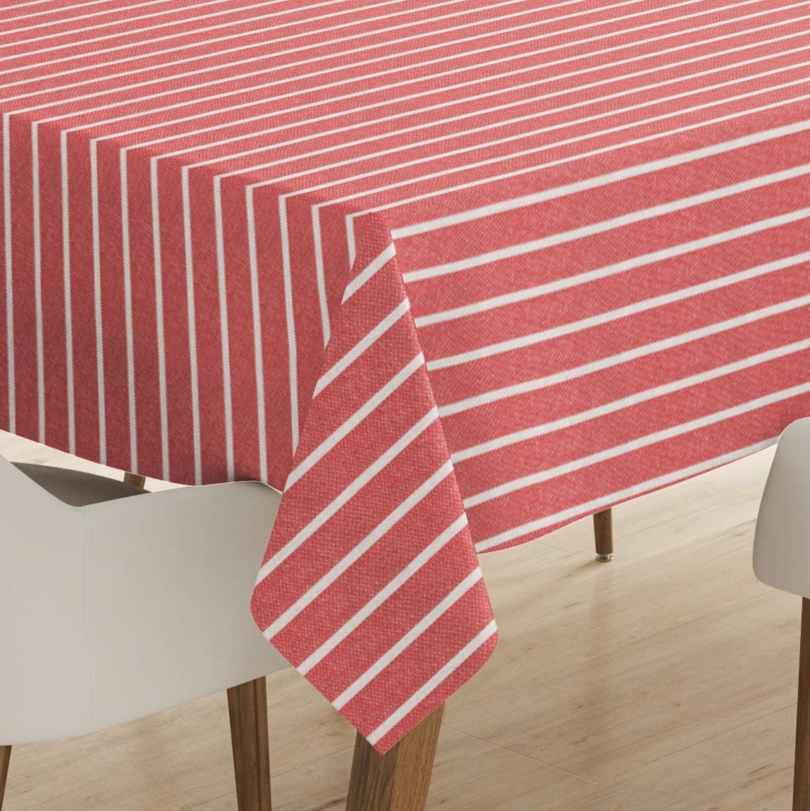 Encasa XOCotton Rectangular Table Cloth for 6 ft | (56"x72") | Roma Red Stripes | Dining Tablecloth for Decoration