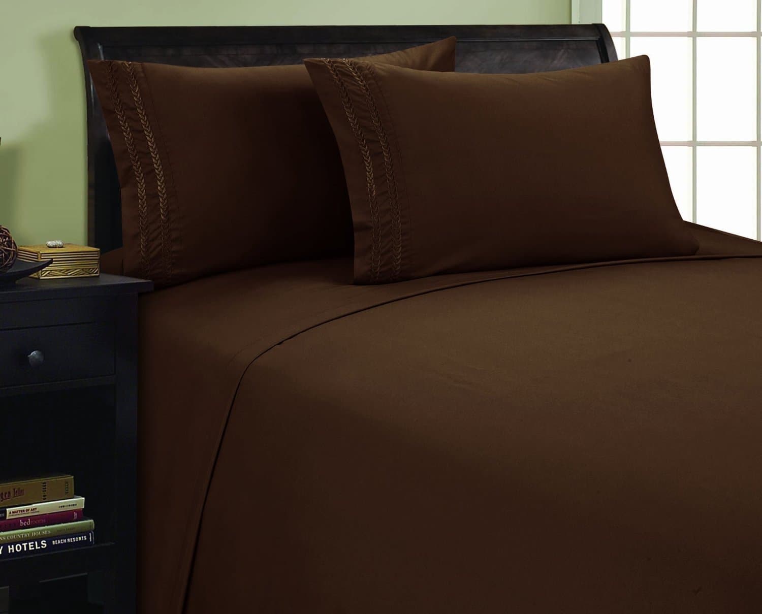 Elegance Linen 1500 Thread Count 3-Line Egyptian Quality Luxurious Silky Soft Wrinkle & Fade Resistant 4 pc Sheet Set, Deep Pocket Up to 16" - Queen Chocolate,Brown