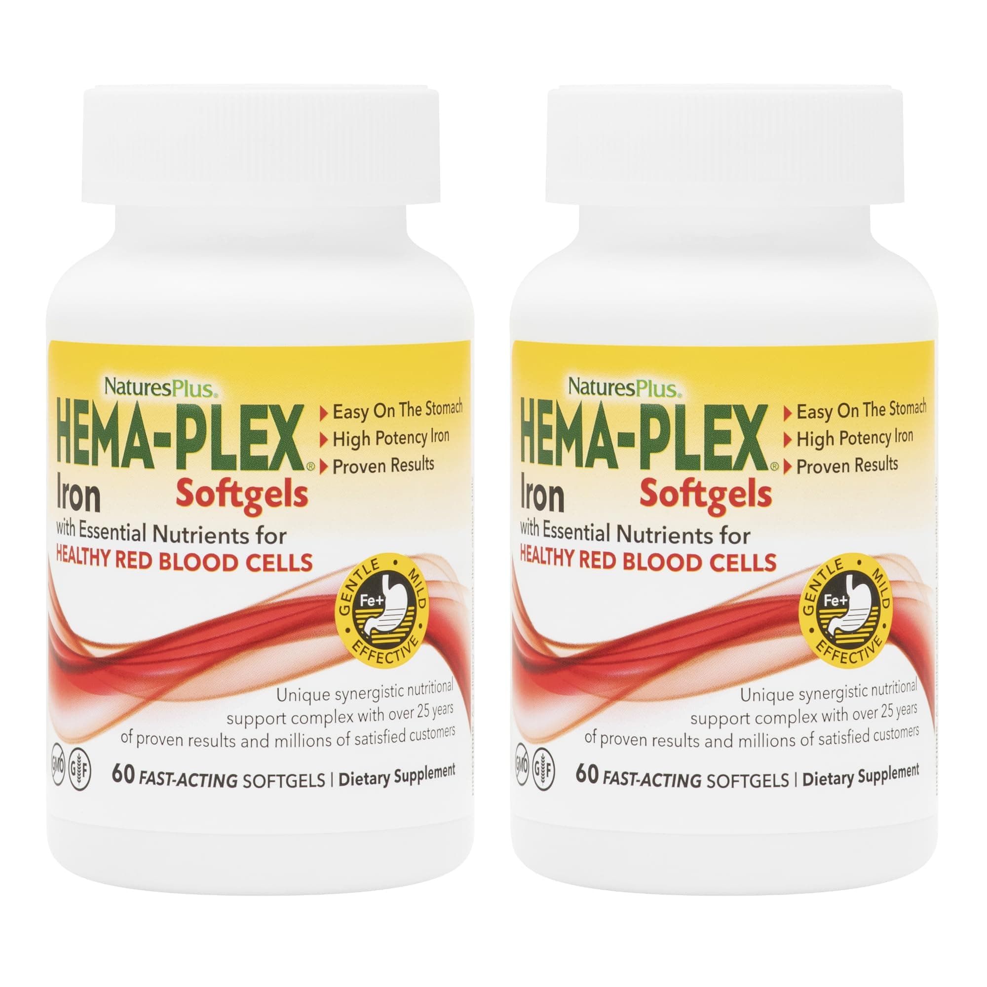 Hema-Plex Iron - 60 Fast-Acting Softgels - 2 Pack - 85 mg Iron + Vitamin C & Bioflavonoids for Healthy Red Blood Cells - Vegan, Gluten Free - 40 Total Servings