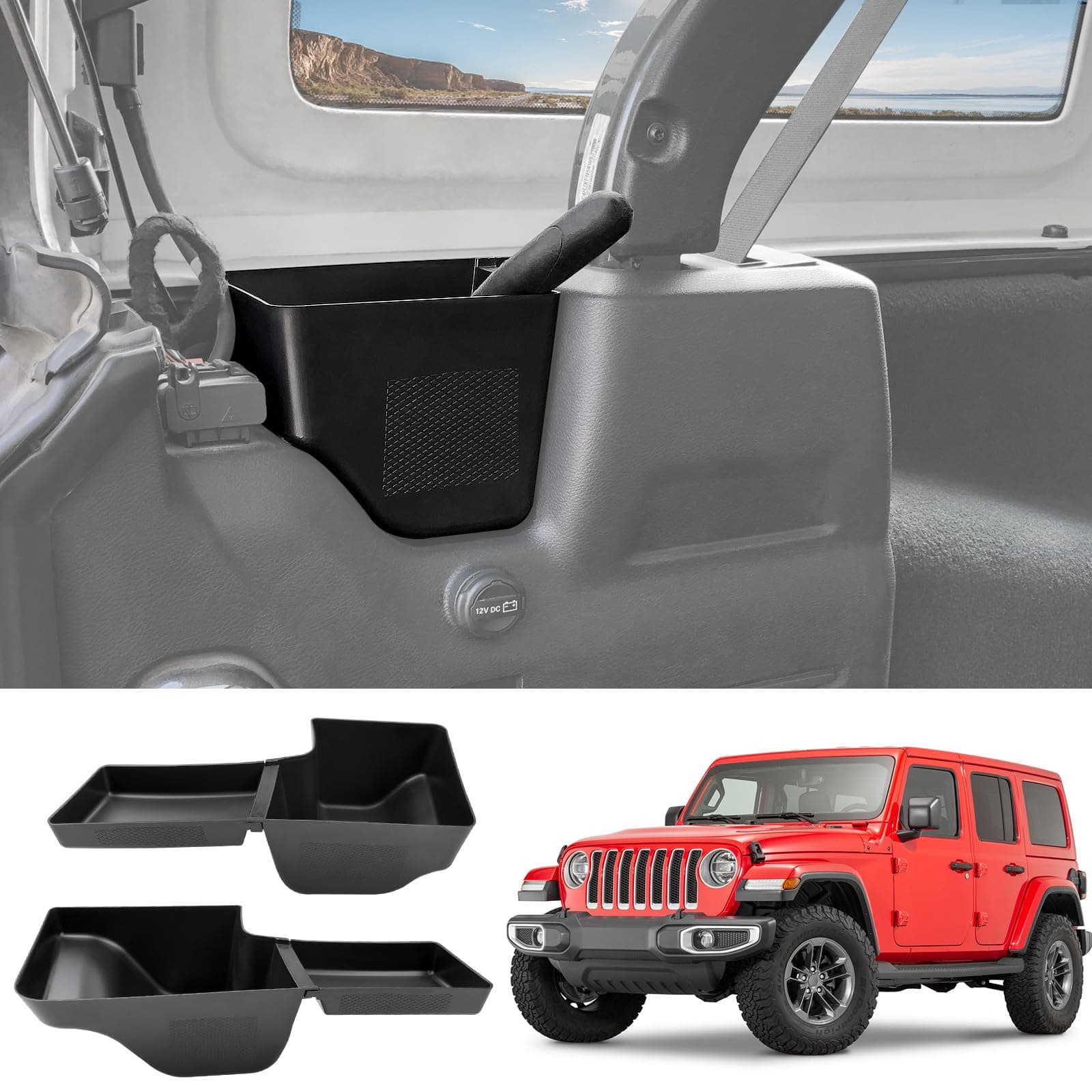 Storage Bin ABS Material, Cargo Organizer Tray for 2018-2023 Jeep Wrangler JL Unlimited 4 Door Accessories, Rectangular, 14x10x5 inches, 1.0 count