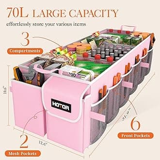 HOTOR Trunk Organizer for suv - Car Organizer, Foldable Trunk organizer for SUVs & Sedans, Sturdy Car Organization for Car Accessories, Tools, Sundries, Pink, 3 Compartments, 31.9"×12.6"×10.6"