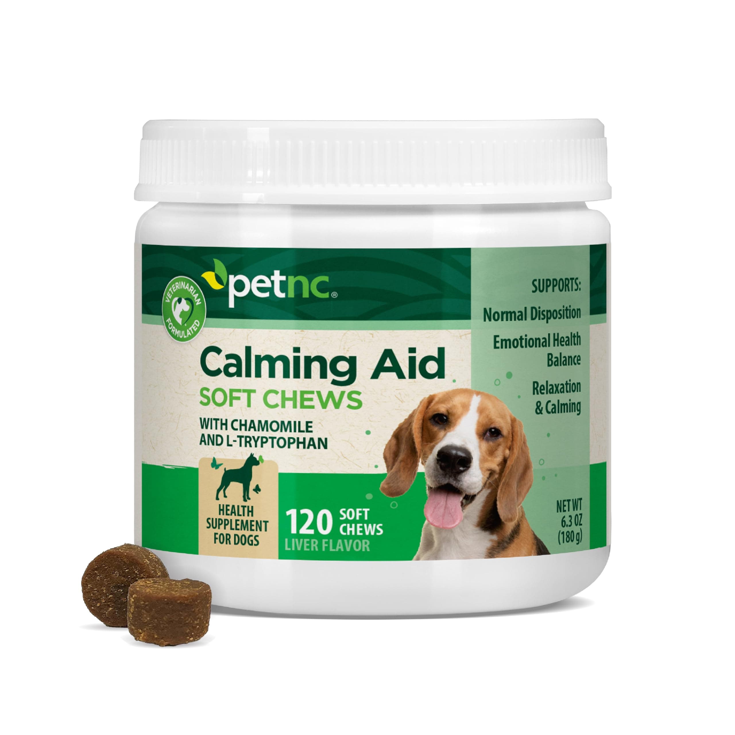 PetNC Natural Care Calming Aid Soft Chews for Dogs, 120 Count