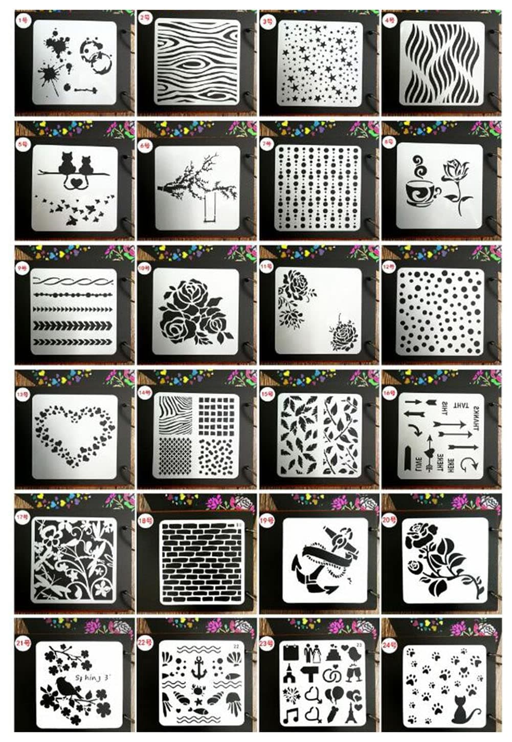 Juuly 24 Style/Pcs Bullet Journal Stencil Planner Stencil Drawing DIY Templates Painting Stencils Scale Rule for Card and Craft Projects