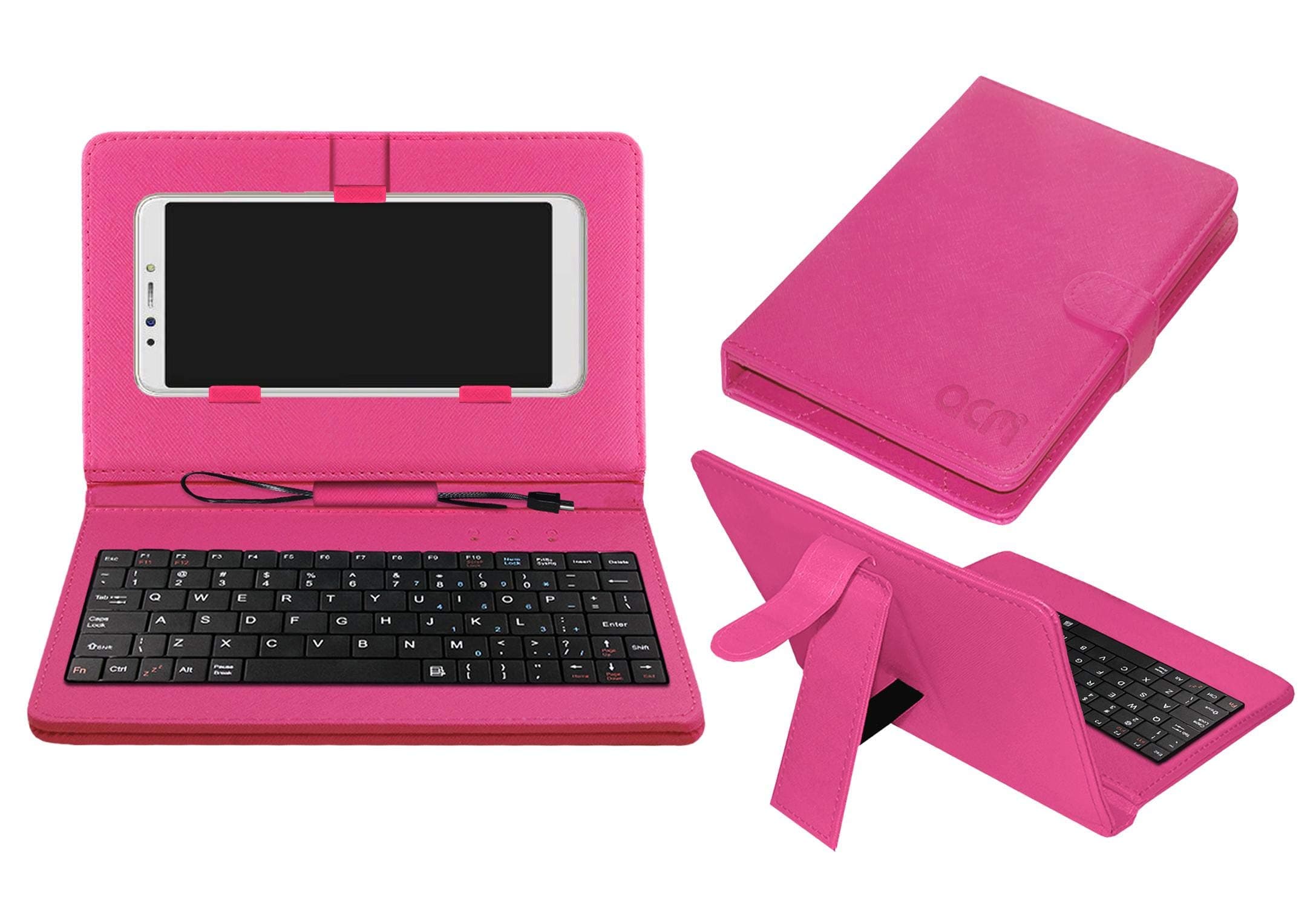 ACMKeyboard Case Compatible with Tecno Camon Itwin Mobile Flip Cover Stand Direct Plug & Play Device for Study & Gaming Pink