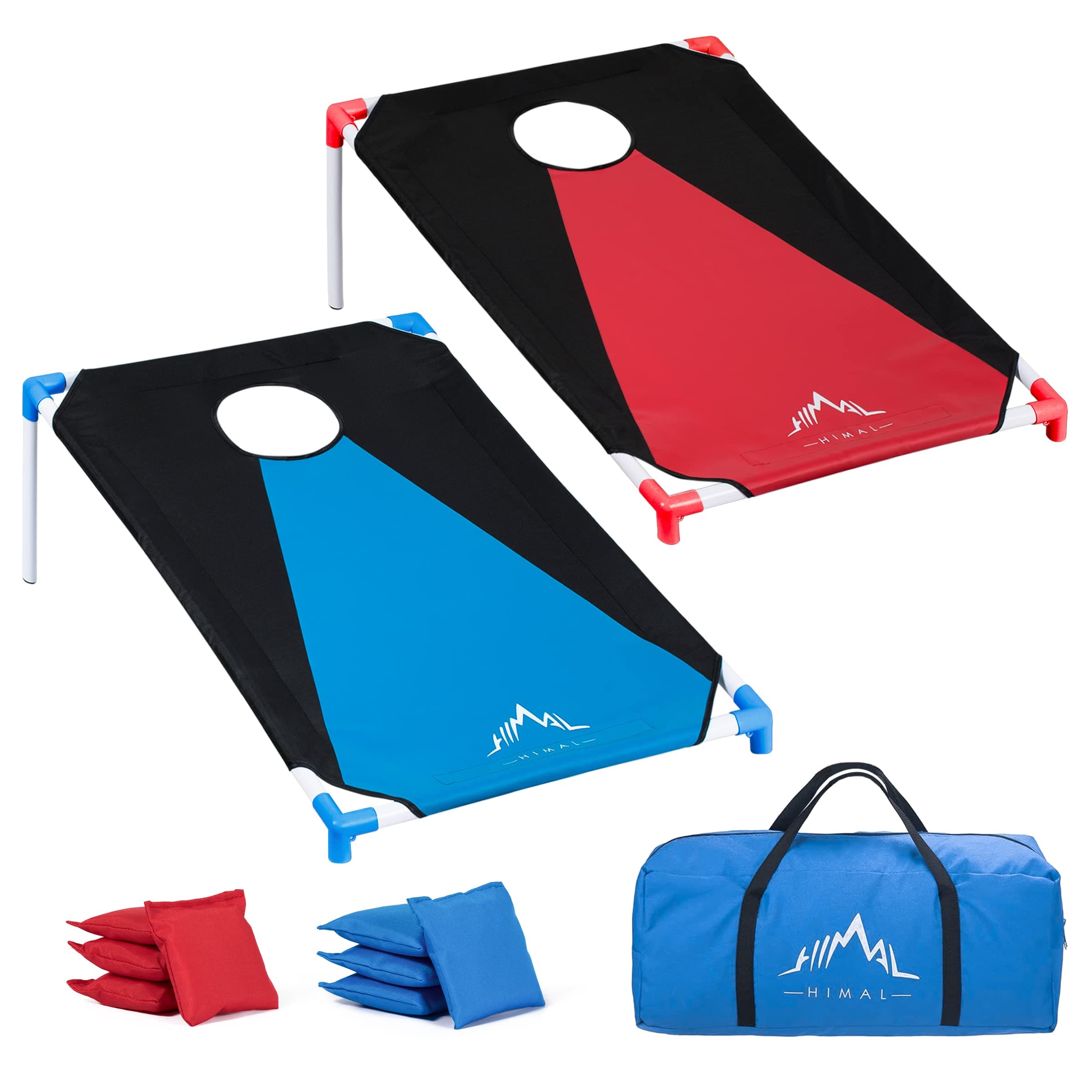 Himal Outdoors Portable PVC Framed Cornhole Game Set with 8 Bean Bags and Carrying Bag (Blue-Red,0.9m x 0.6m)