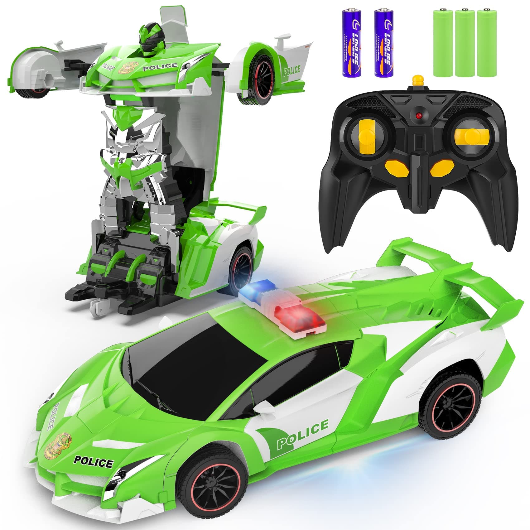 FDJ Remote Control Car - Transform RC Cars, 2.4Ghz 1:18 Scale Transforming RC Drift Car with Flashing Lights, One Key Deformation 360 Degree Rotating Drifting Remote Control Car for Boys Age 4-7 8-12